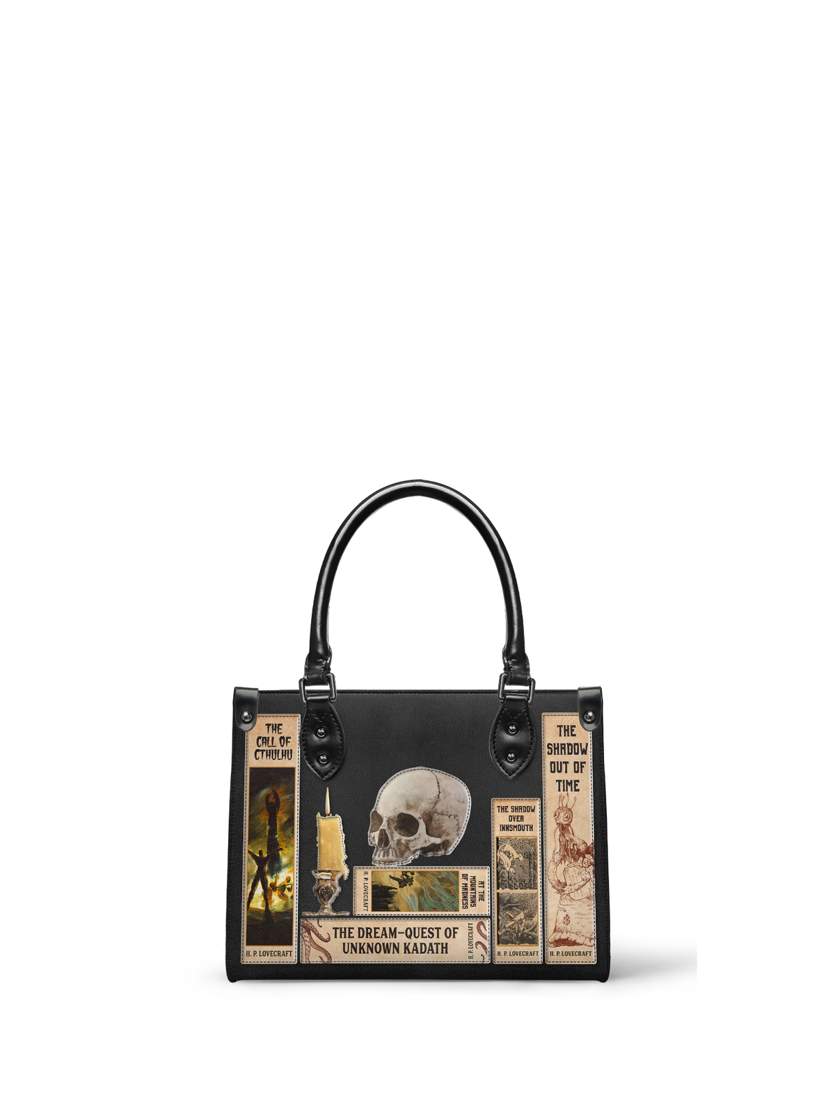 Lovecraftian Black - Black Interior - Small Leather Handbag - FALL CLEARANCE DEAL