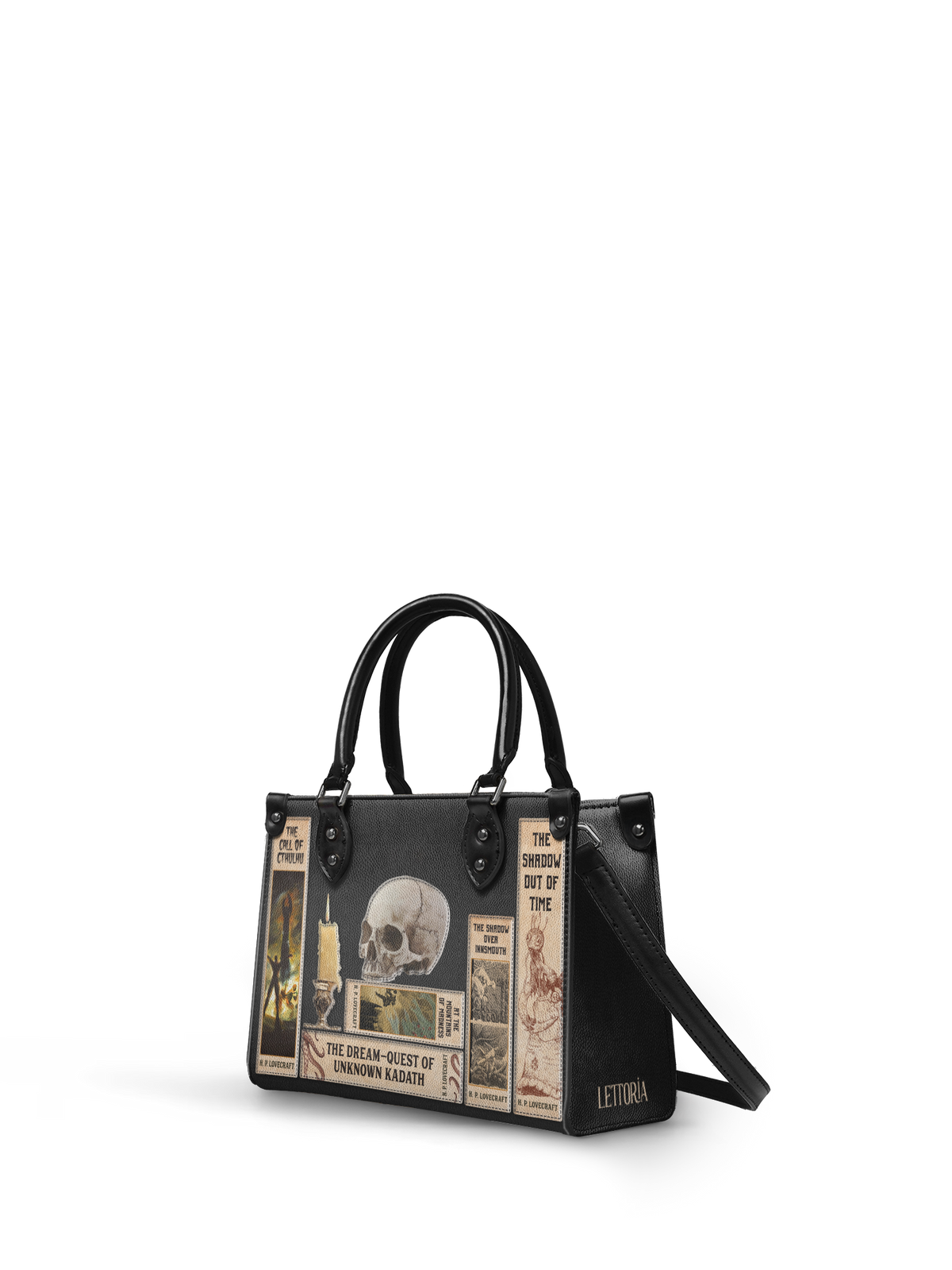 Lovecraftian Black - Black Interior - Small Leather Handbag - FALL CLEARANCE DEAL