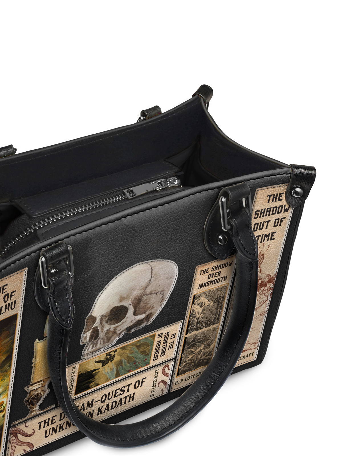 Lovecraftian Black - Black Interior - Small Leather Handbag - FALL CLEARANCE DEAL