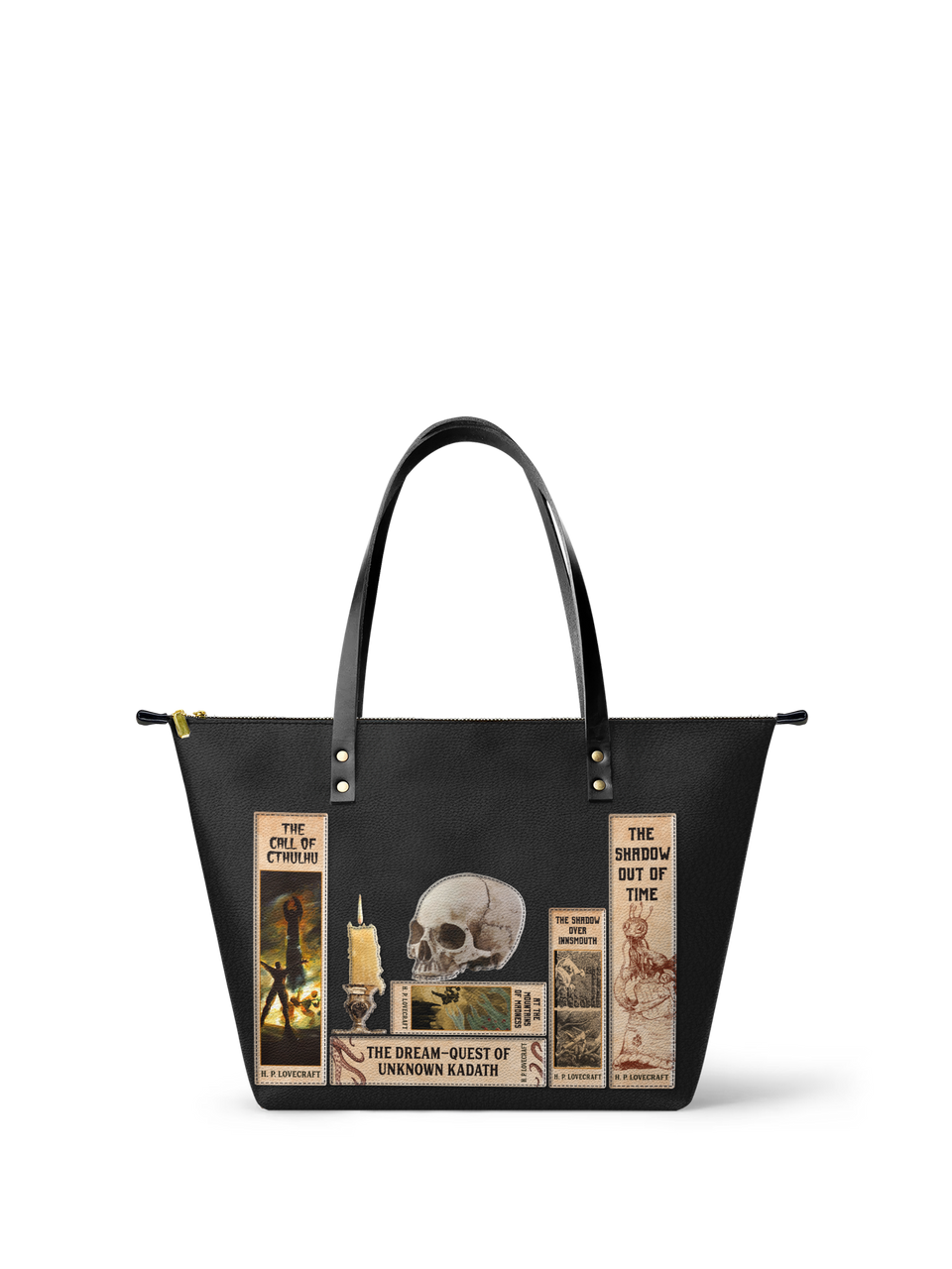 Lovecraftian Black Leather Tote Bag