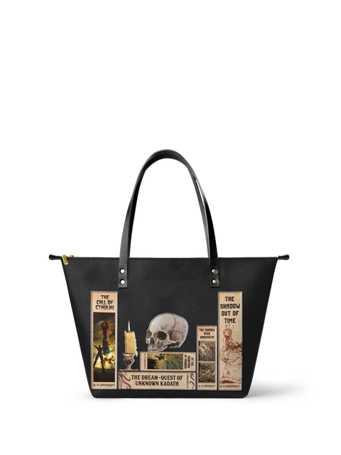 "Lovecraftian" Black Leather Tote Bag
