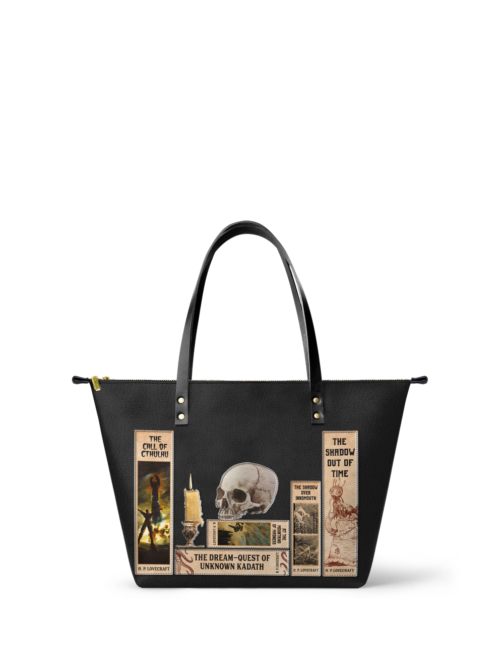 "Lovecraftian" Black Leather Tote Bag - FALL DEAL
