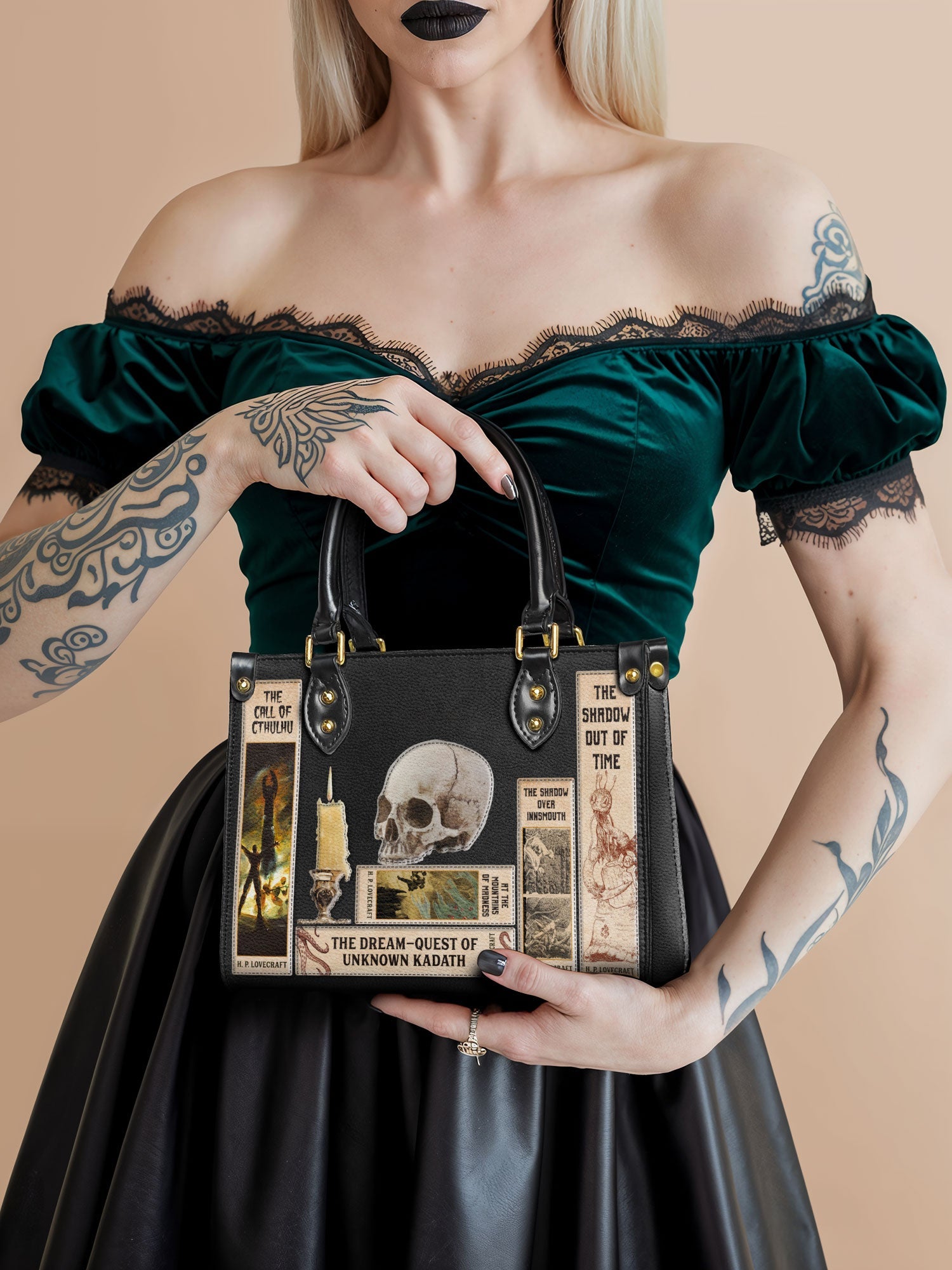 Lovecraftian Black Small Leather Handbag - NEW WORKSHOP SALE
