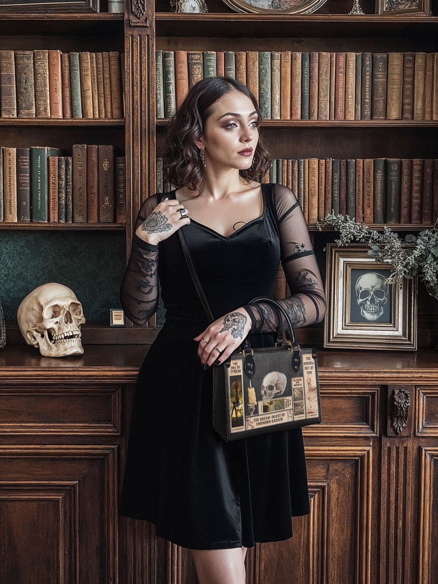 Lovecraftian Black Small Leather Handbag - NEW WORKSHOP SALE