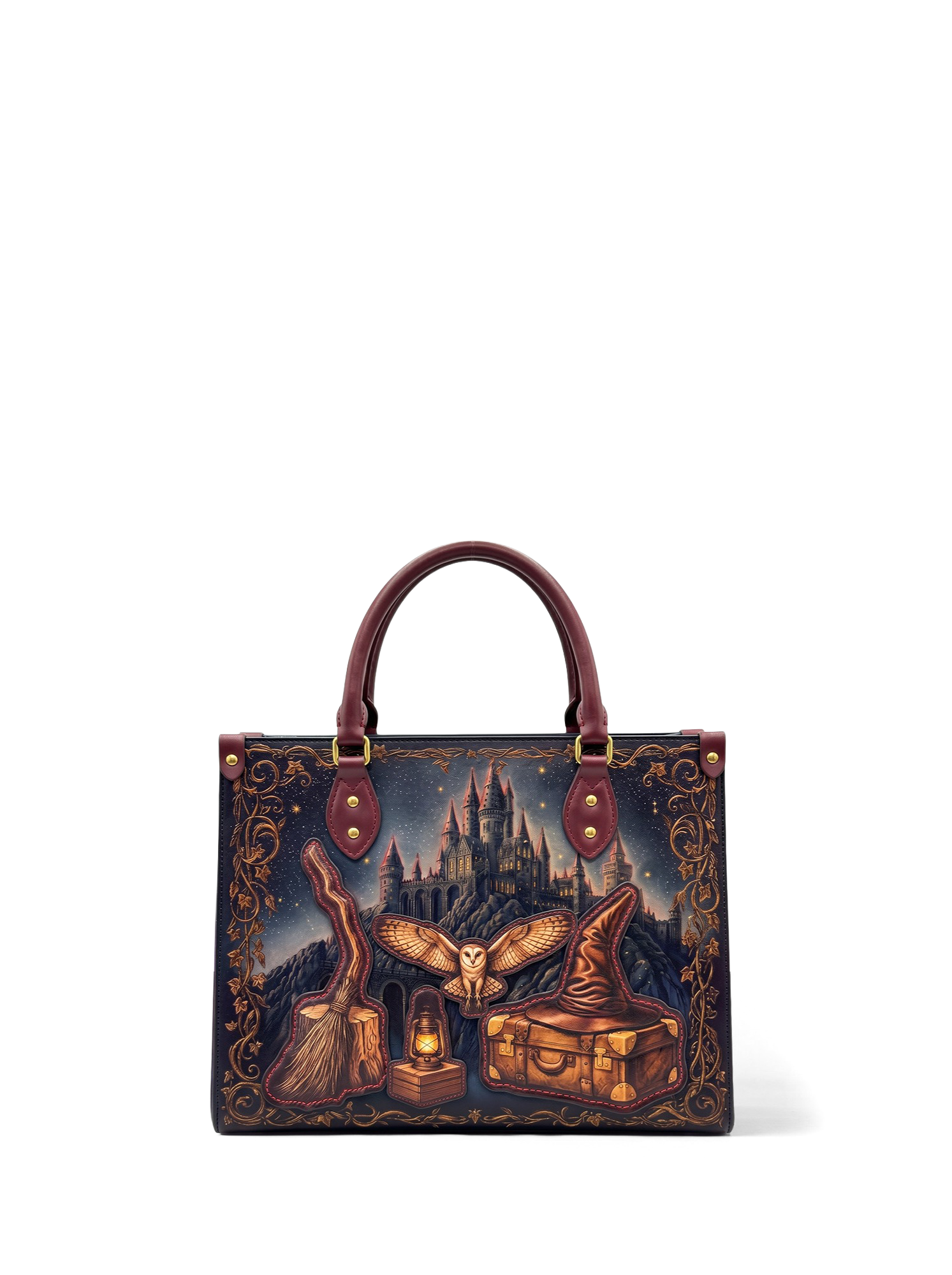 “Owl Post” Applique Leather Handbag