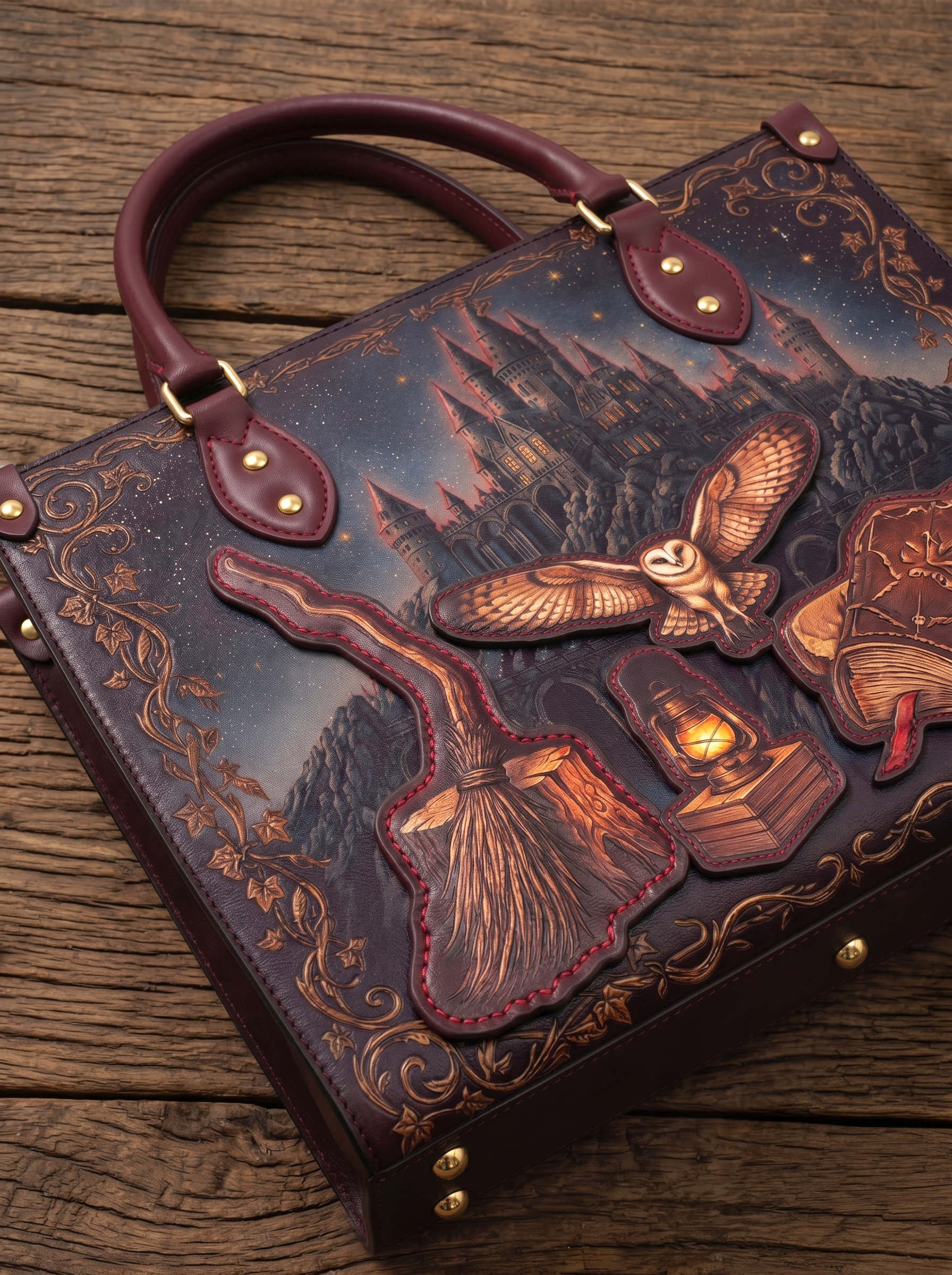 “Owl Post” Applique Leather Handbag