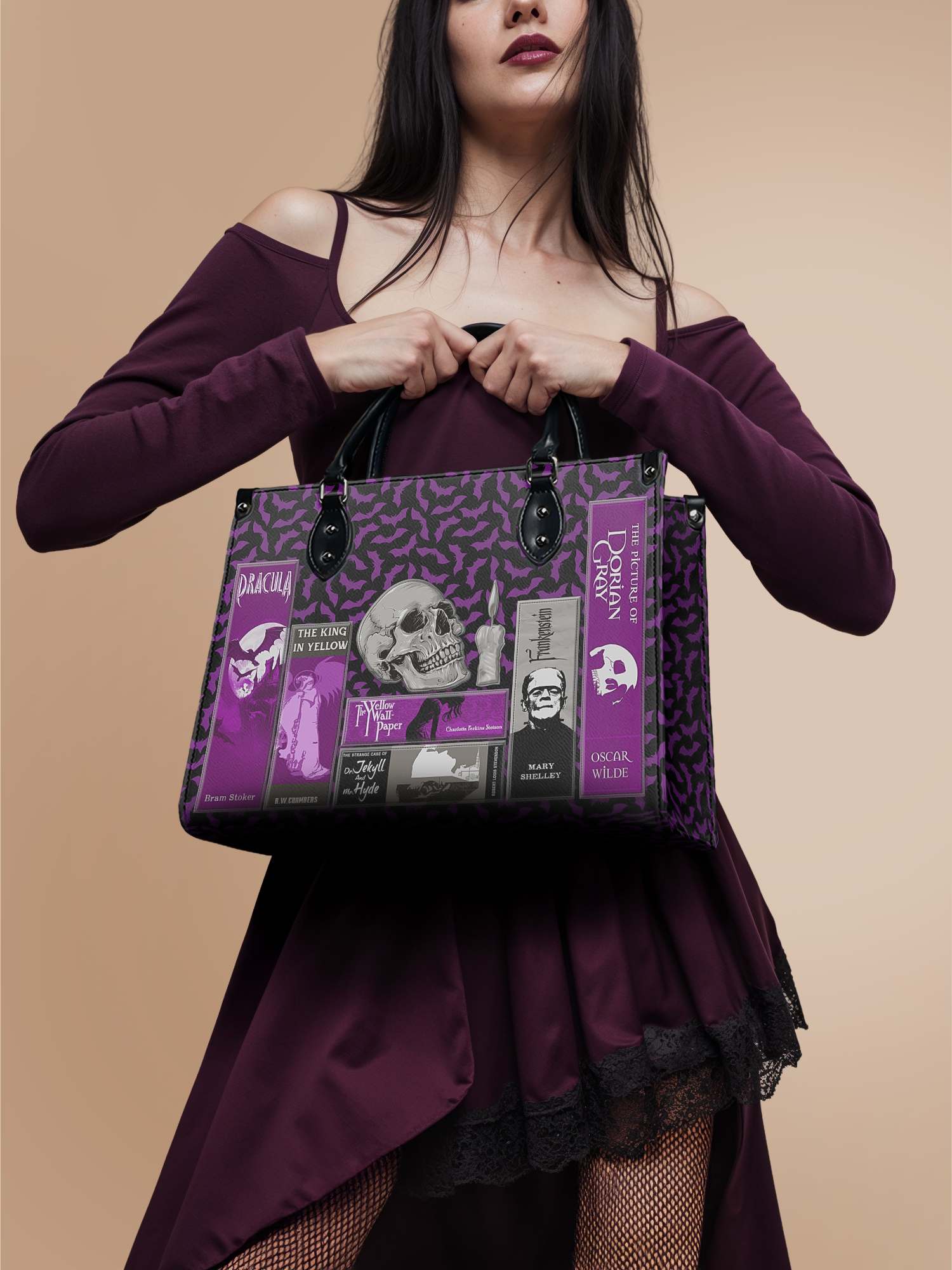"The Codex of Gothic Tales" Violet Echo - Purple Interior - Leather Handbag
