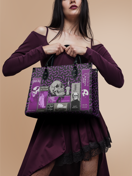 "The Codex of Gothic Tales" Violet Echo - Purple Interior - Leather Handbag