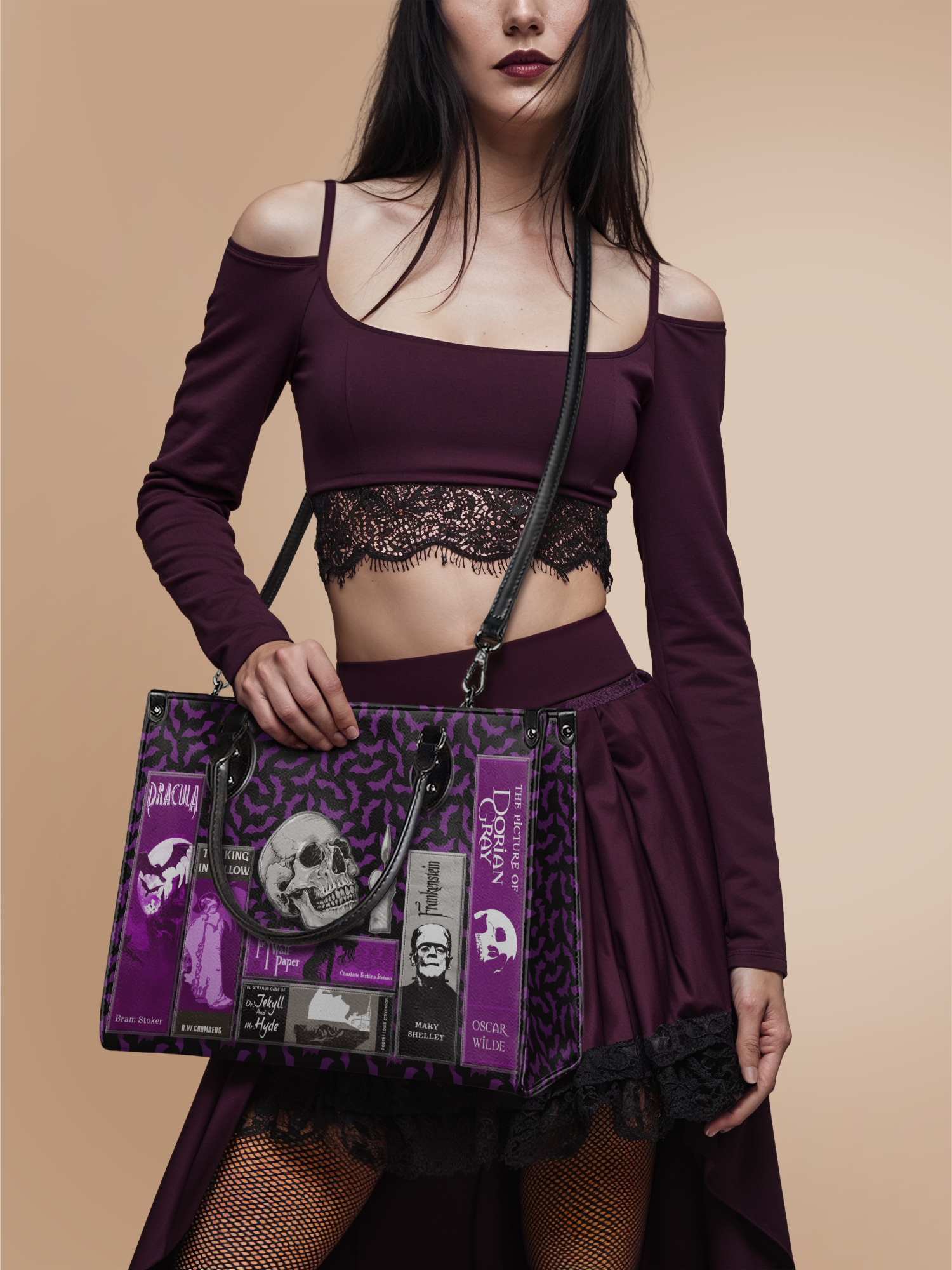 "The Codex of Gothic Tales" Violet Echo - Purple Interior - Leather Handbag