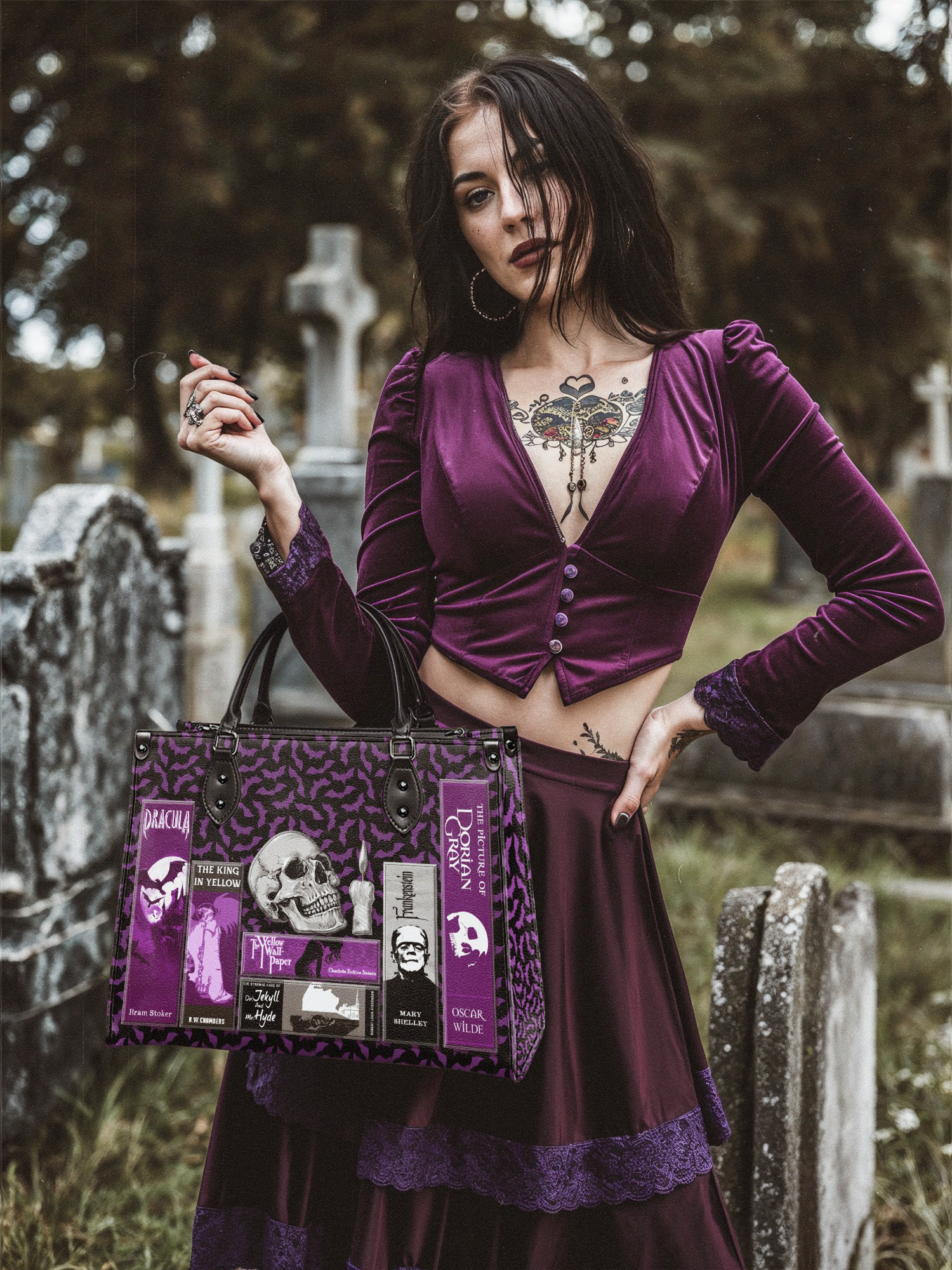 "The Codex of Gothic Tales" Violet Echo - Purple Interior - Leather Handbag