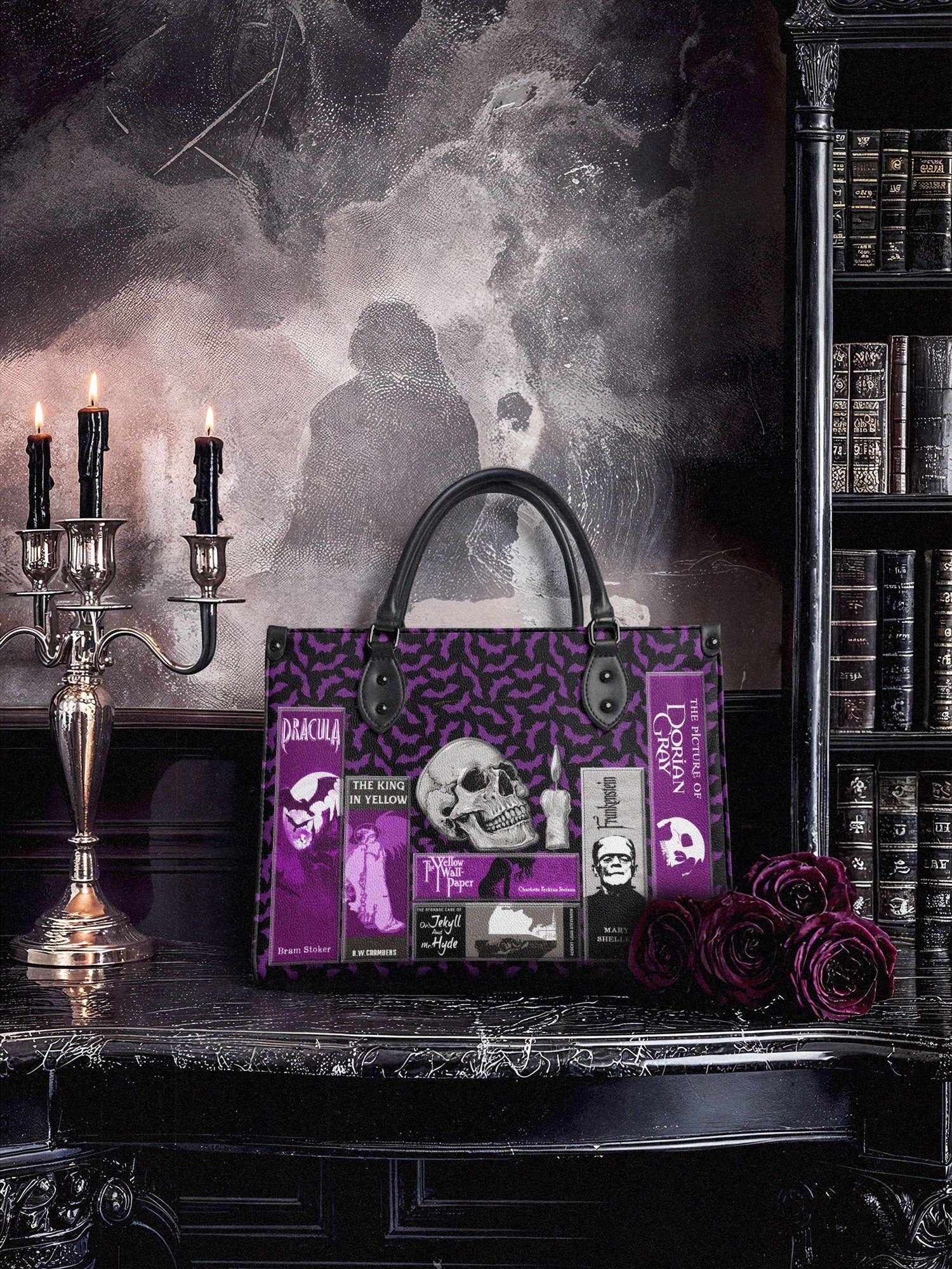 "The Codex of Gothic Tales" Violet Echo - Purple Interior - Leather Handbag