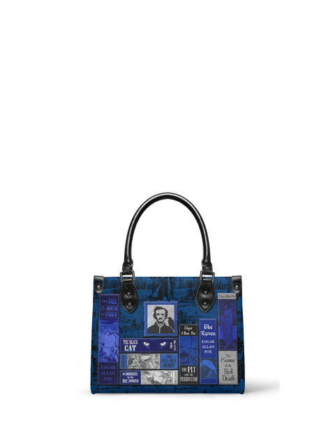 "Poe's Library" Midnight Ink - Black Interior - Small Leather Handbag