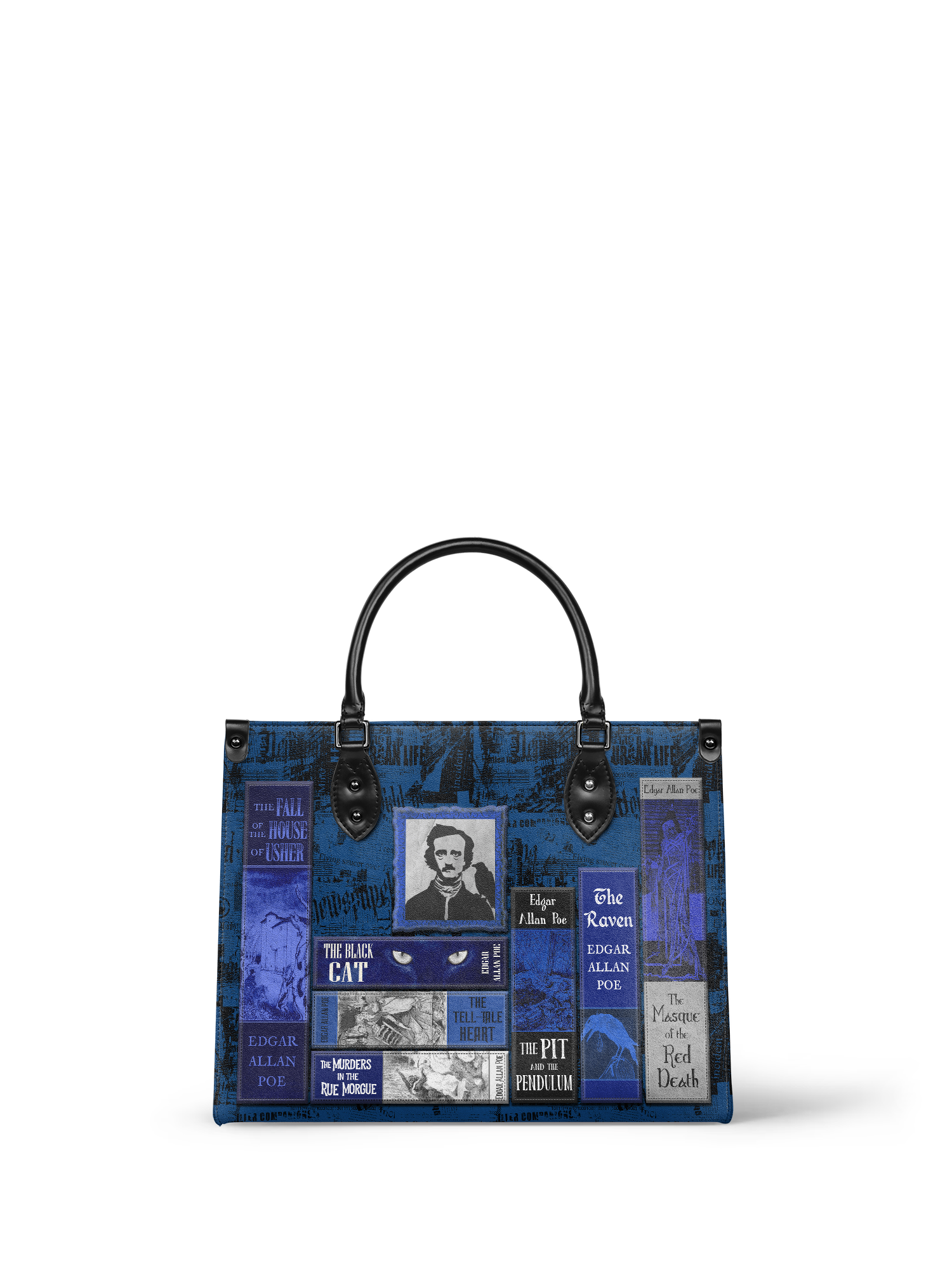 "Poe's Library" Midnight Ink - Blue Interior - Leather Handbag