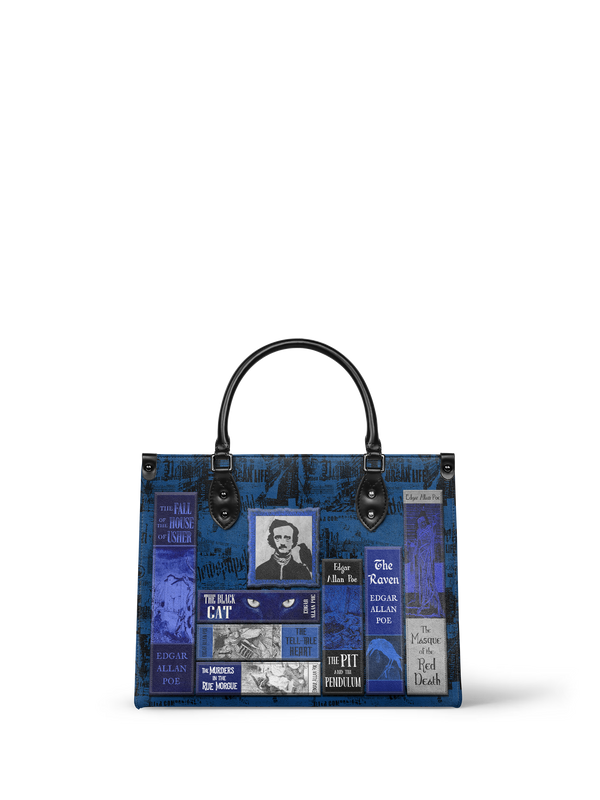 "Poe's Library" Midnight Ink - Blue Interior - Leather Handbag