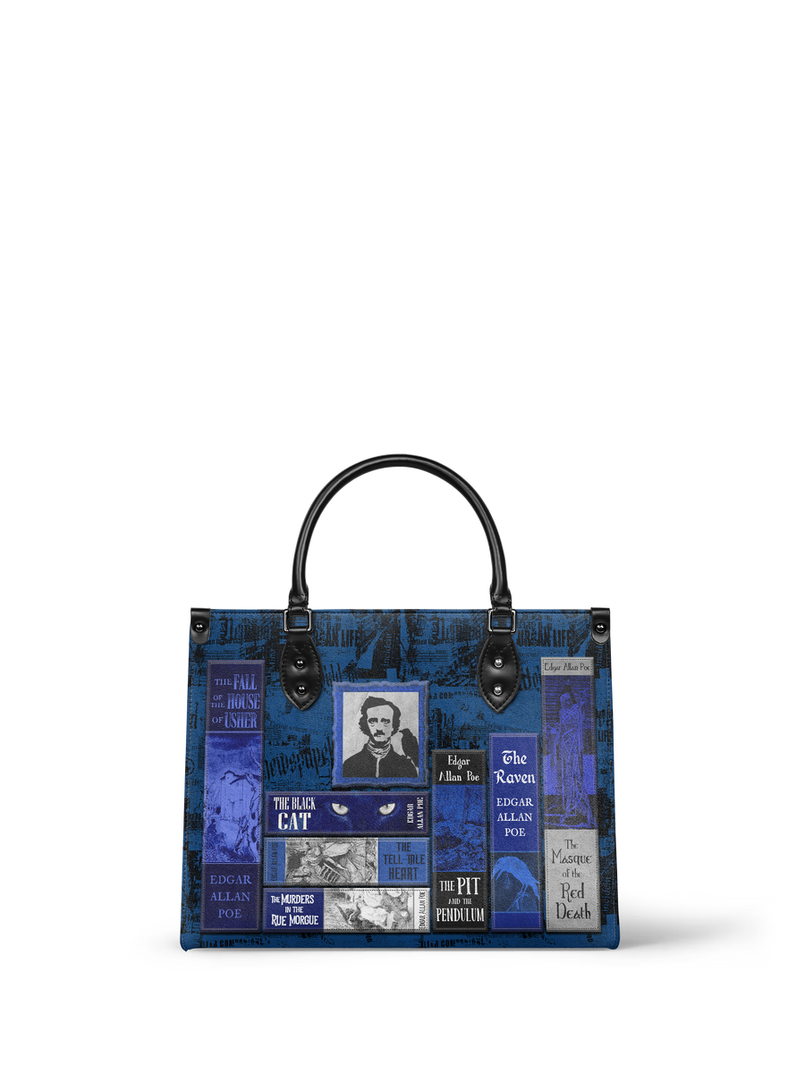 "Poe's Library" Midnight Ink - Blue Interior - Leather Handbag