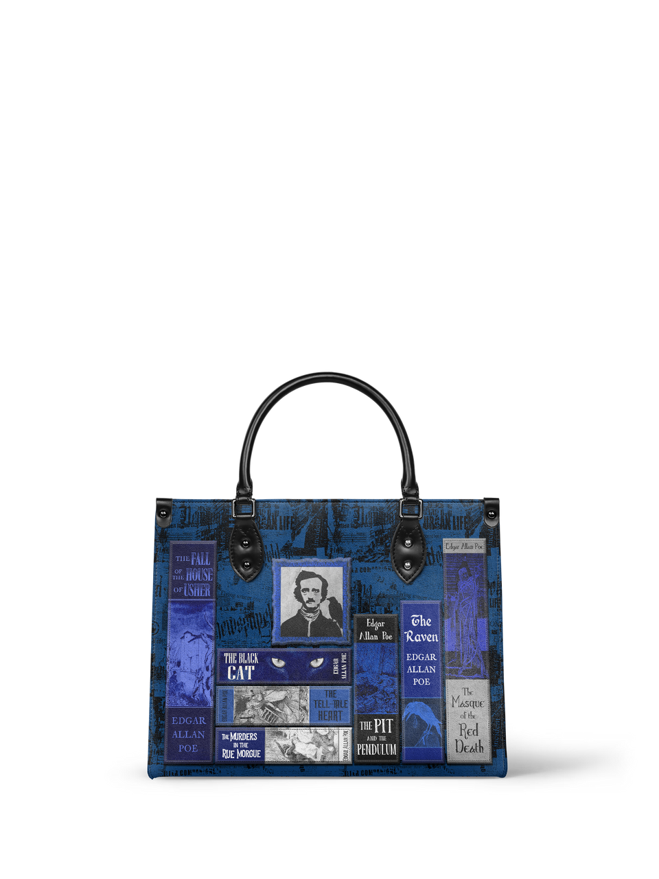 "Poe's Library" Midnight Ink - Blue Interior - Leather Handbag