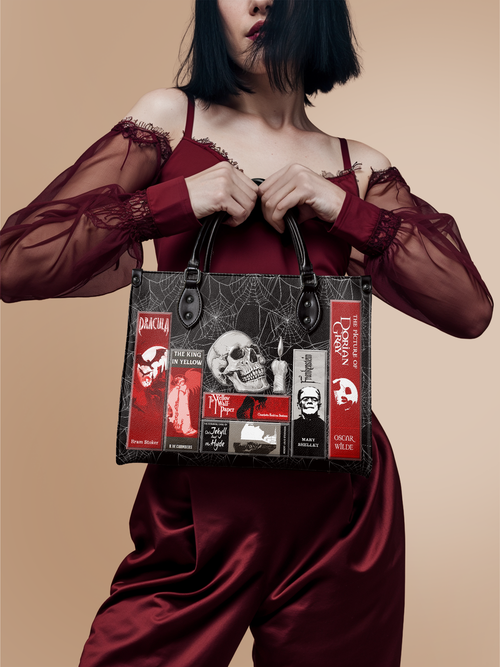 "The Codex of Gothic Tales" Black Widow’s Kiss - Red Interior - Leather Handbag