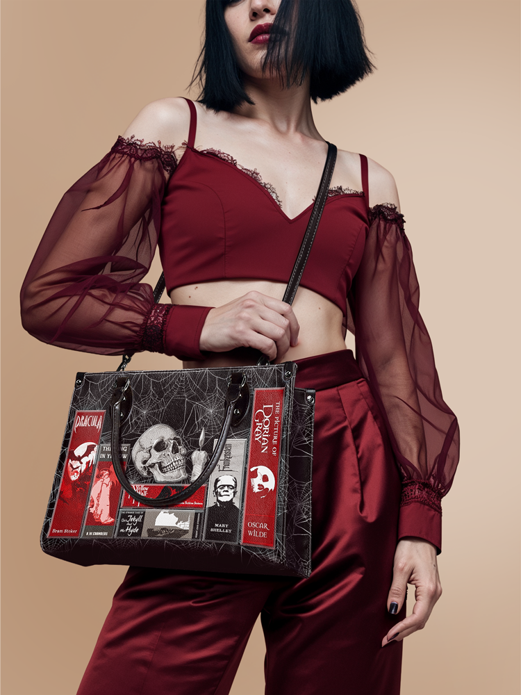 "The Codex of Gothic Tales" Black Widow’s Kiss - Red Interior - Leather Handbag