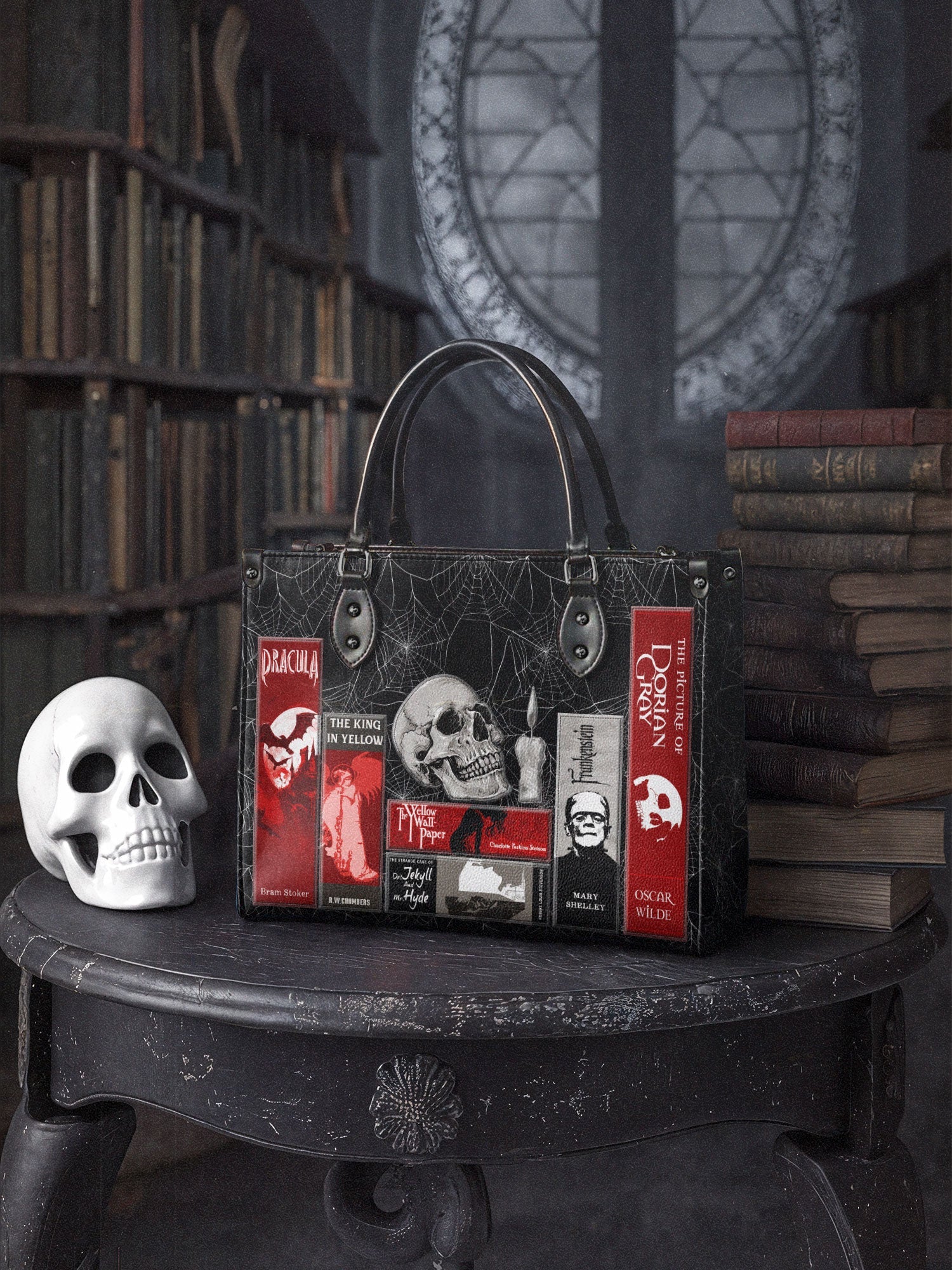 "The Codex of Gothic Tales" Black Widow’s Kiss - Red Interior - Leather Handbag