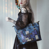 "Poe's Library" Midnight Ink Leather Tote Bag