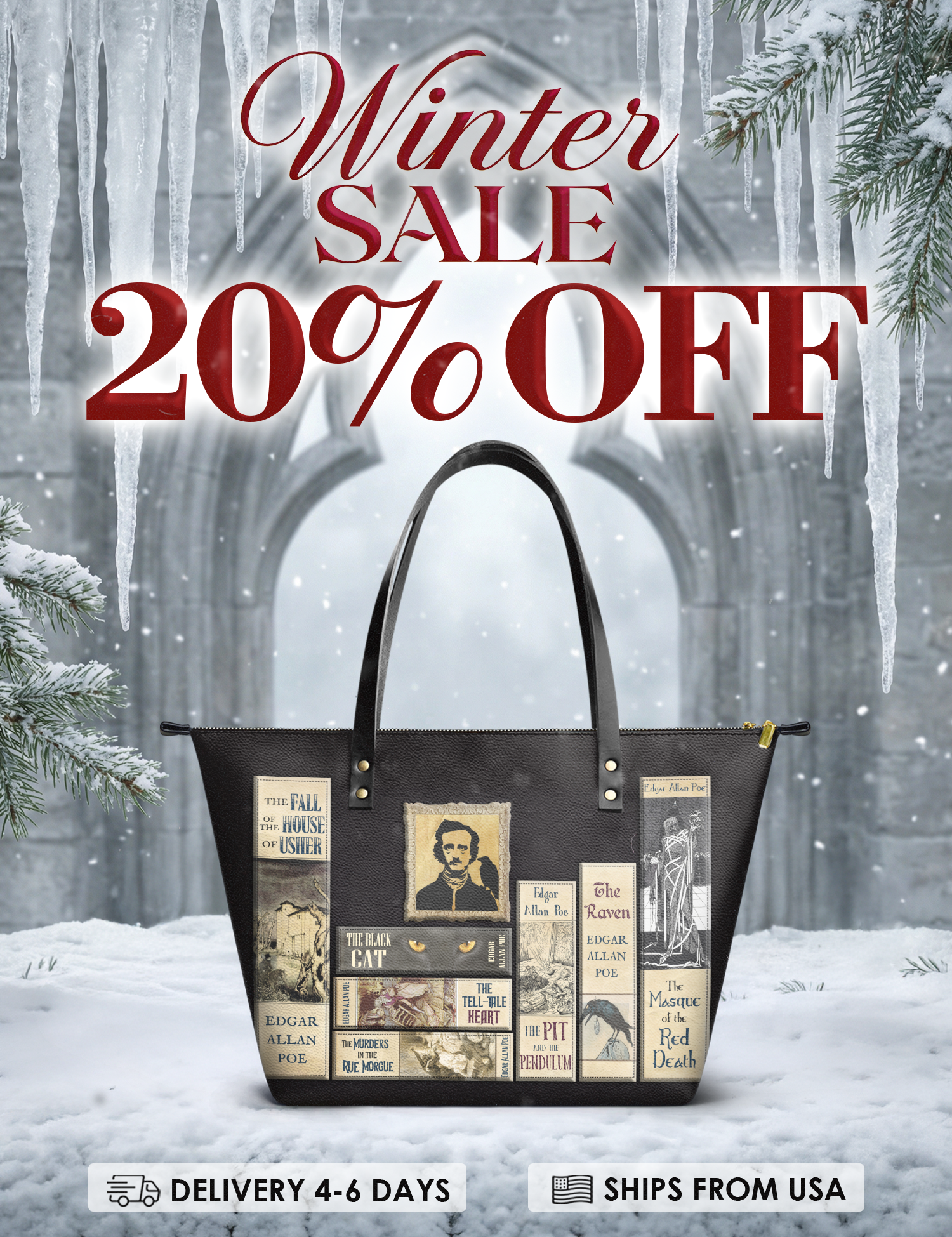 "Poe's Library" Ashen Black Leather Tote Bag Deal