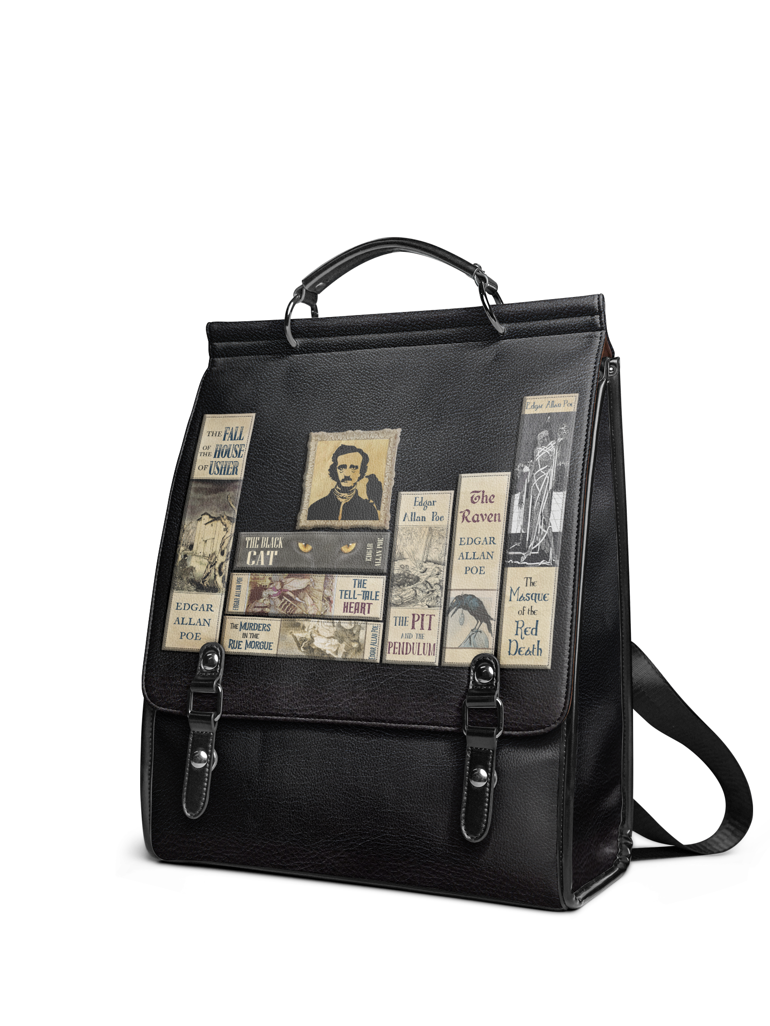 "Poe's Library" Ashen Black Leather Backpack