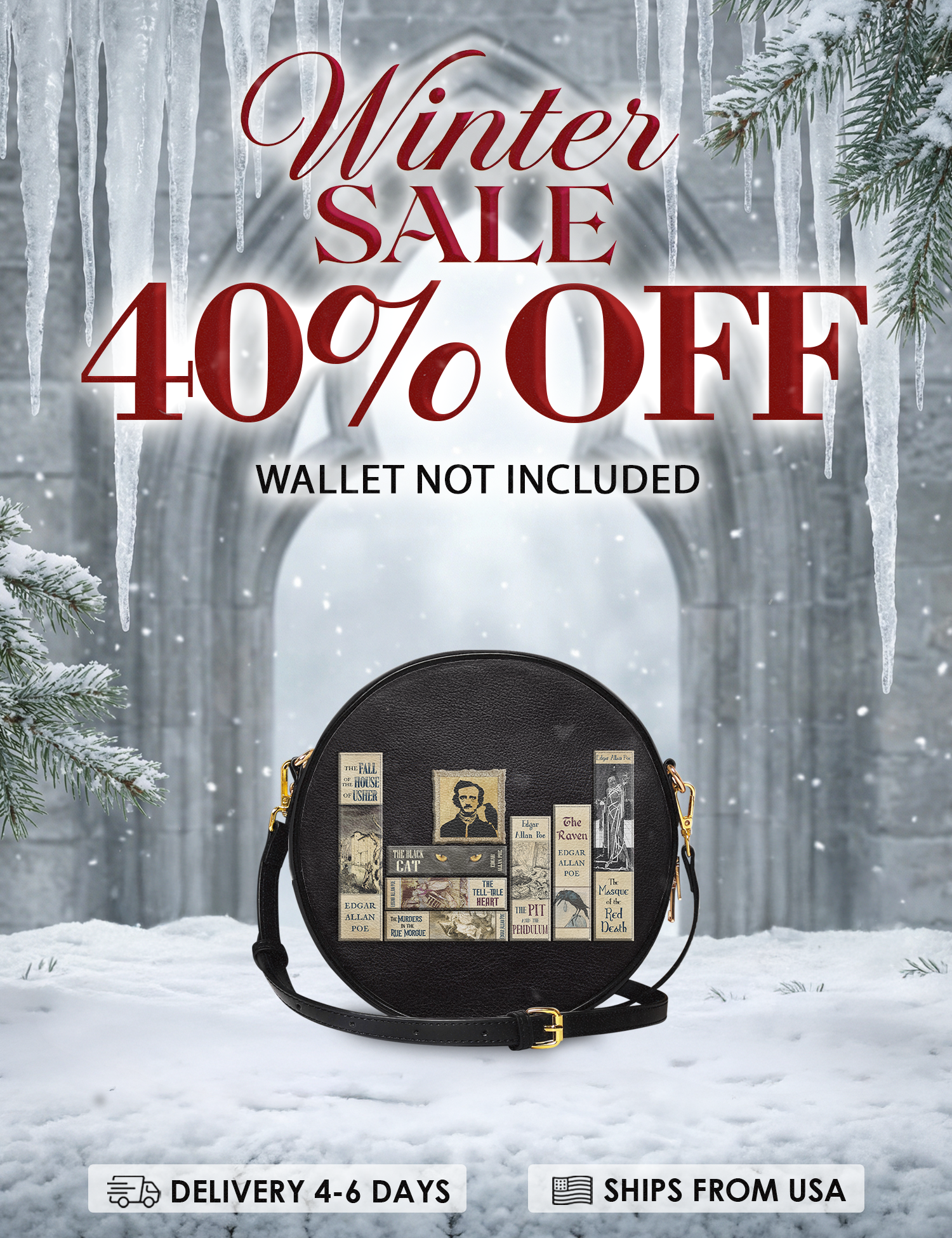 "Poe's Library" Ashen Black Circle Crossbody Bag Deal