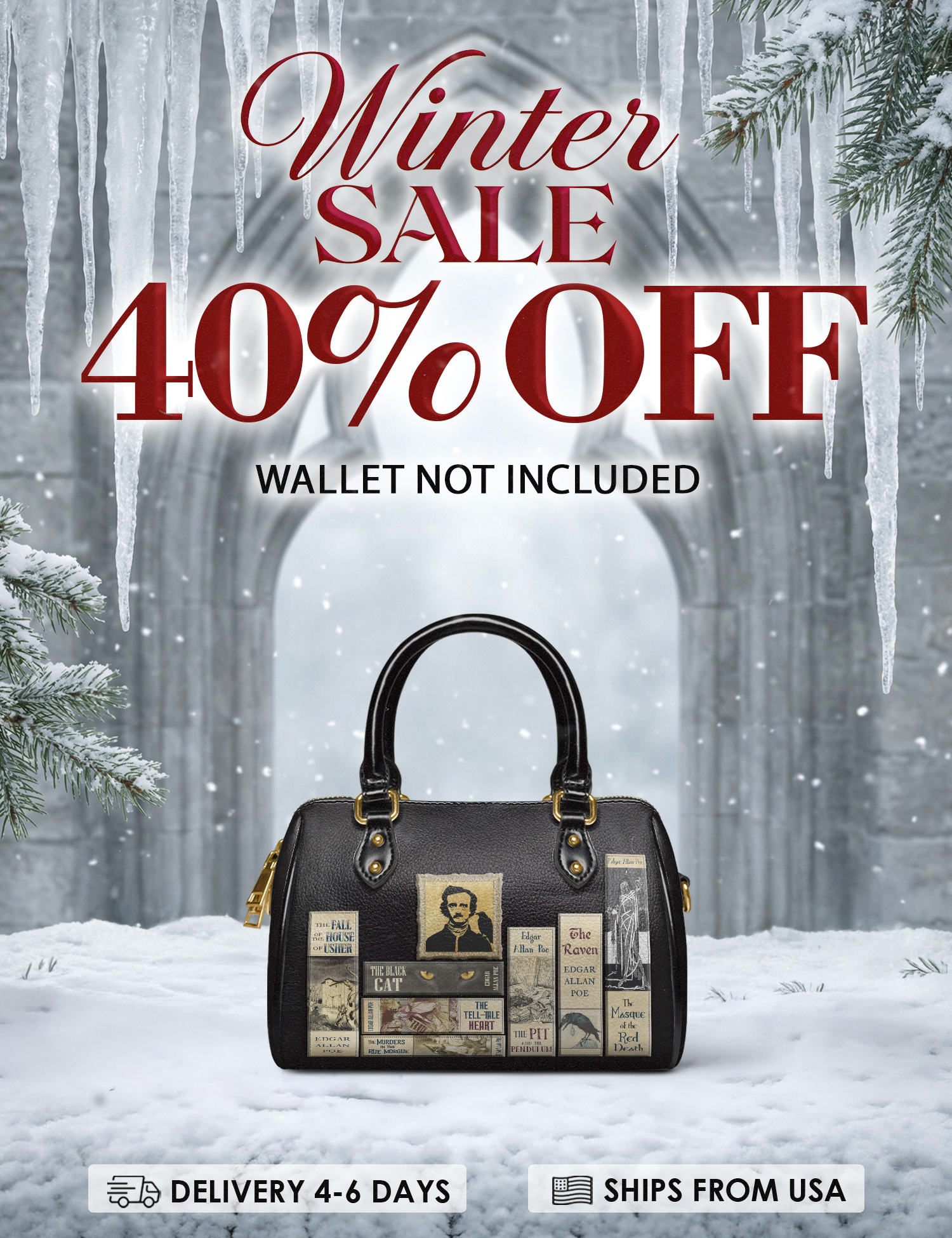 "Poe's Library" Ashen Black Mini Satchel Deal