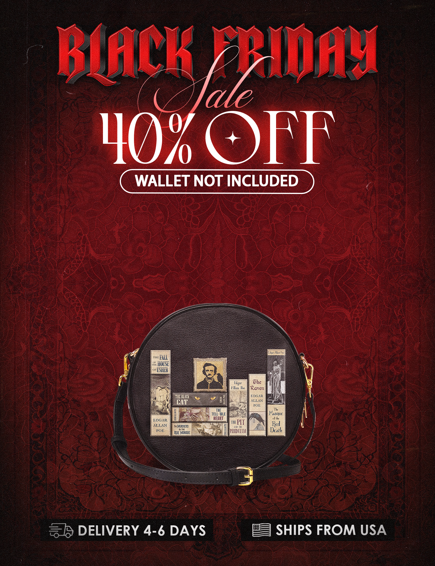 "Poe's Library" Ashen Black Circle Crossbody Bag Deal