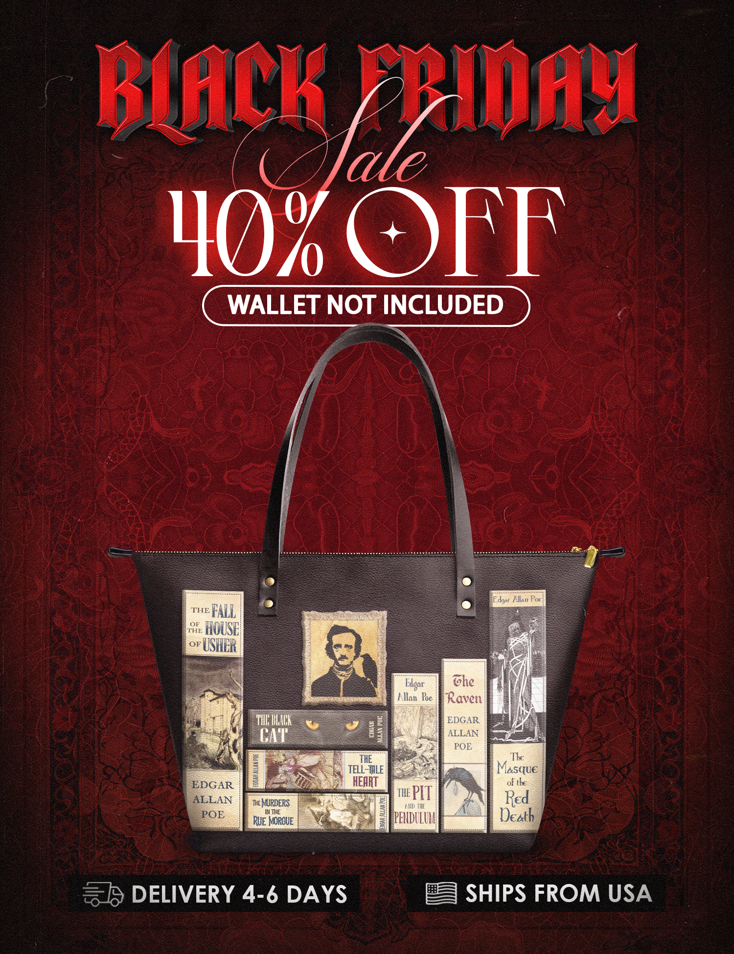 "Poe's Library" Ashen Black Leather Tote Bag Deal