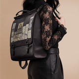 "Poe's Library" Ashen Black Leather Backpack
