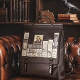 "Poe's Library" Ashen Black Leather Backpack