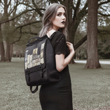"Poe's Library" Ashen Black Leather Backpack