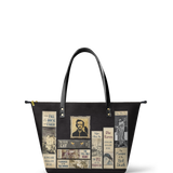 "Poe's Library" Ashen Black Leather Tote Bag