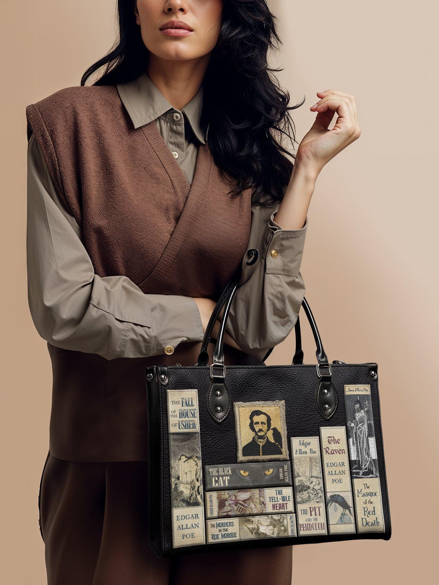 "Poe's Library" Ashen Black - Brown Interior - Leather Handbag