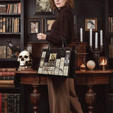 "Poe's Library" Ashen Black - Black Interior - Leather Handbag