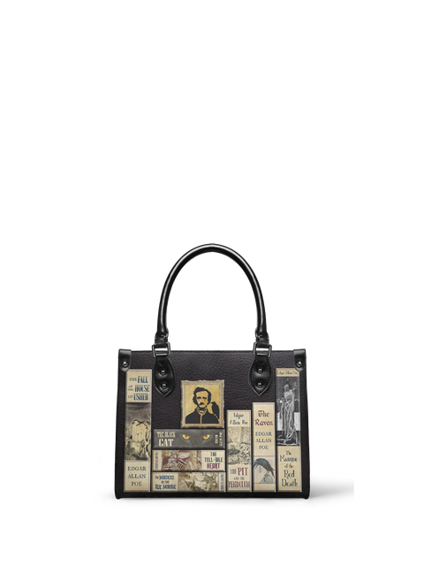 "Poe's Library" Ashen Black - Black Interior - Small Leather Handbag