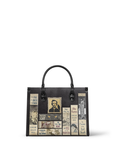 "Poe's Library" Ashen Black - Black Interior - Leather Handbag