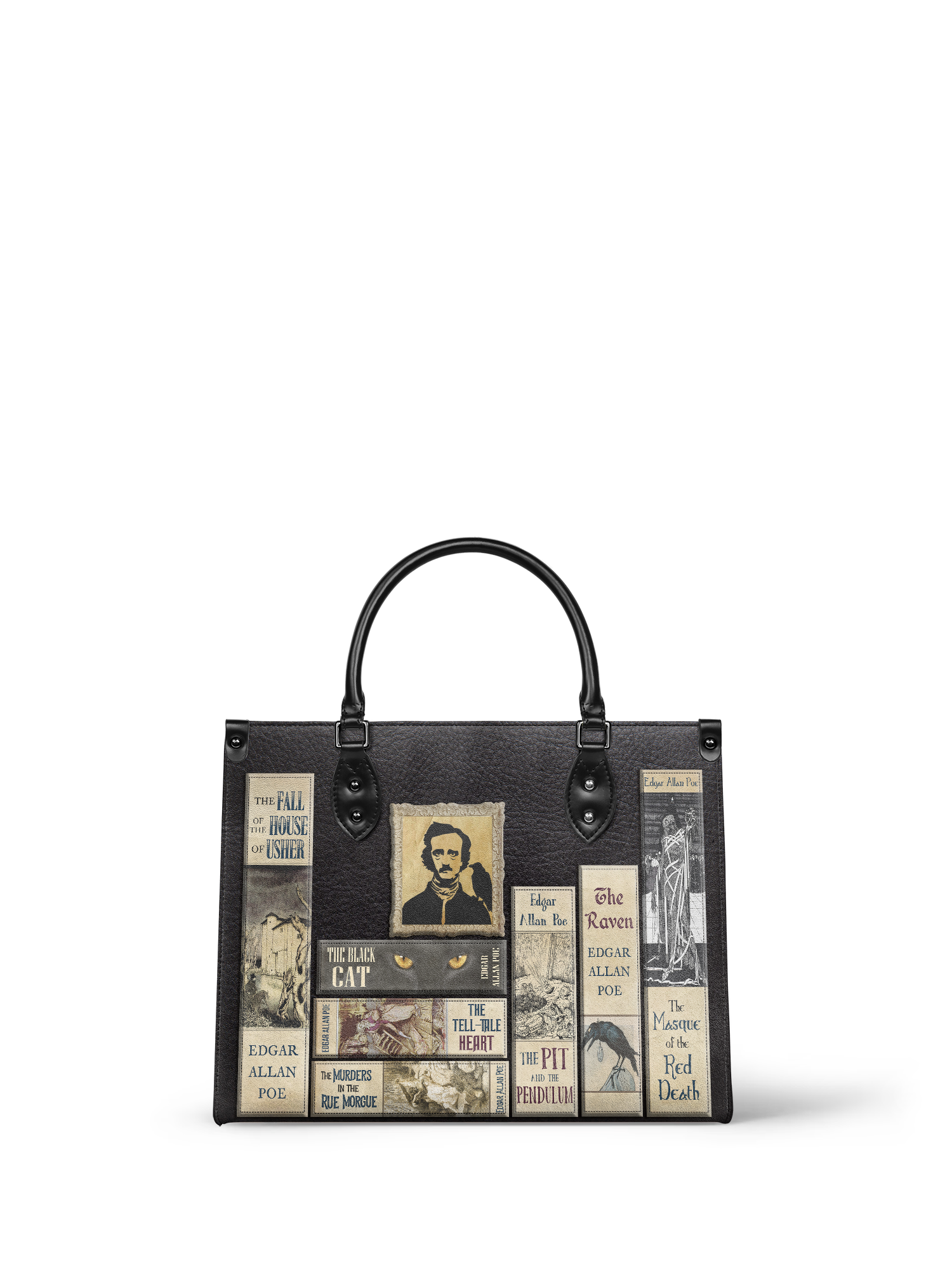 "Poe's Library" Ashen Black - Brown Interior - Leather Handbag