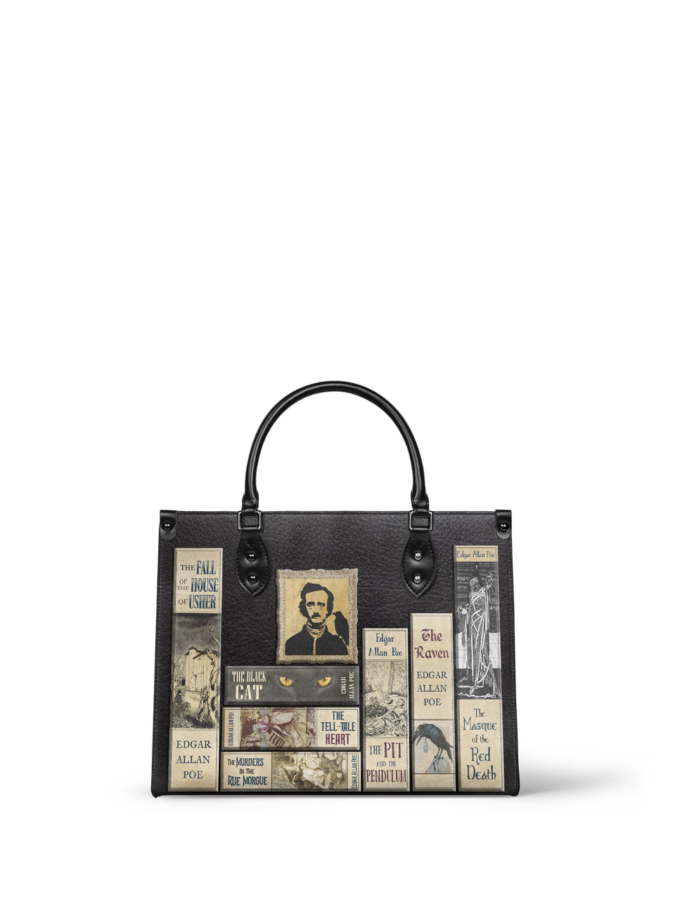 "Poe's Library" Ashen Black - Brown Interior - Leather Handbag