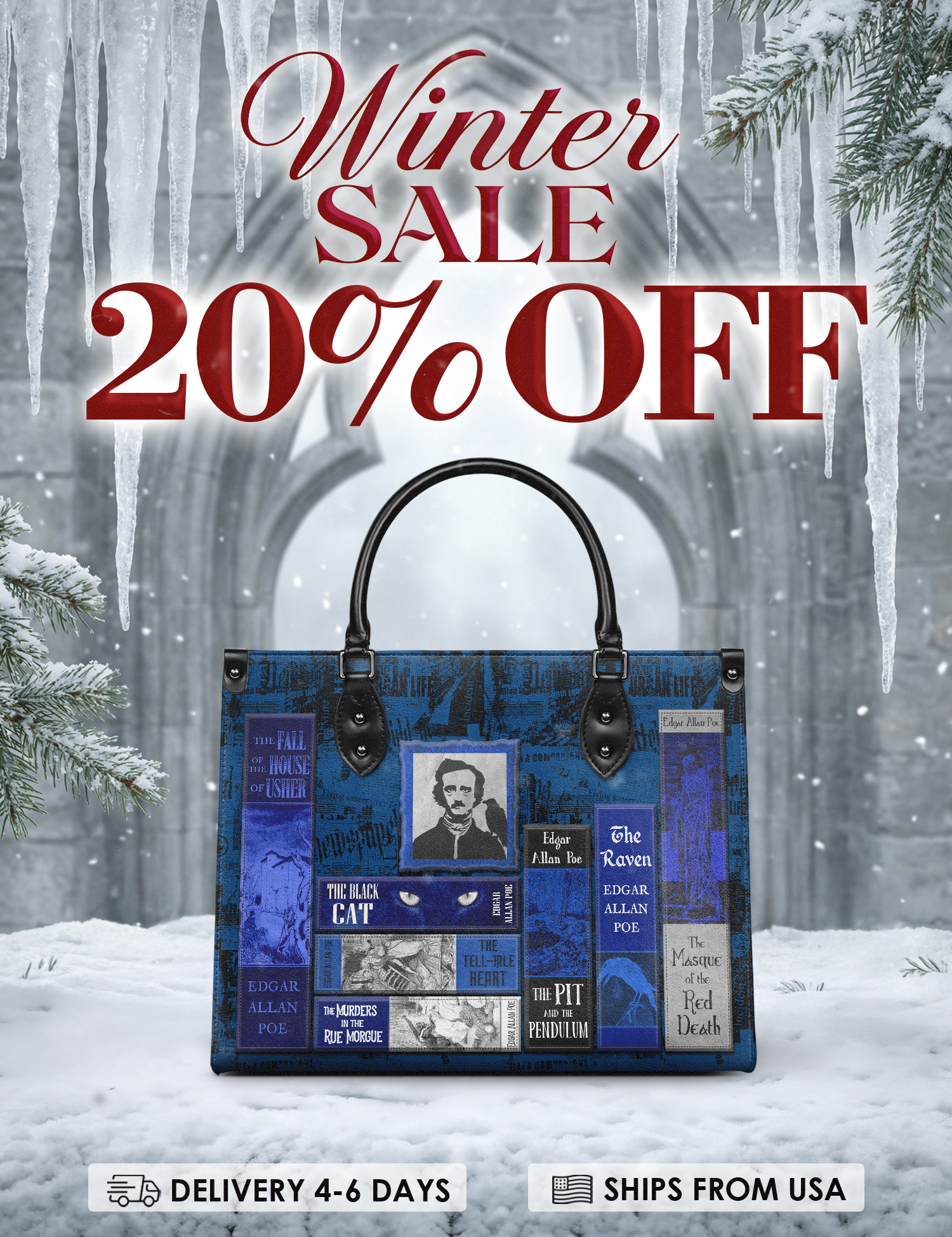 "Poe's Library" Midnight Ink Leather Handbag Deal