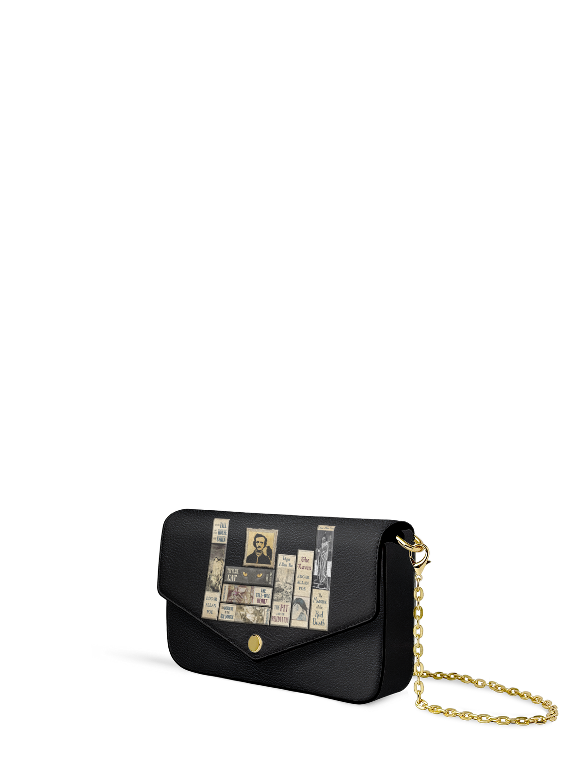 "Poe's Library" Ashen Black Envelope Chain Crossbody Bag - FALL DEAL