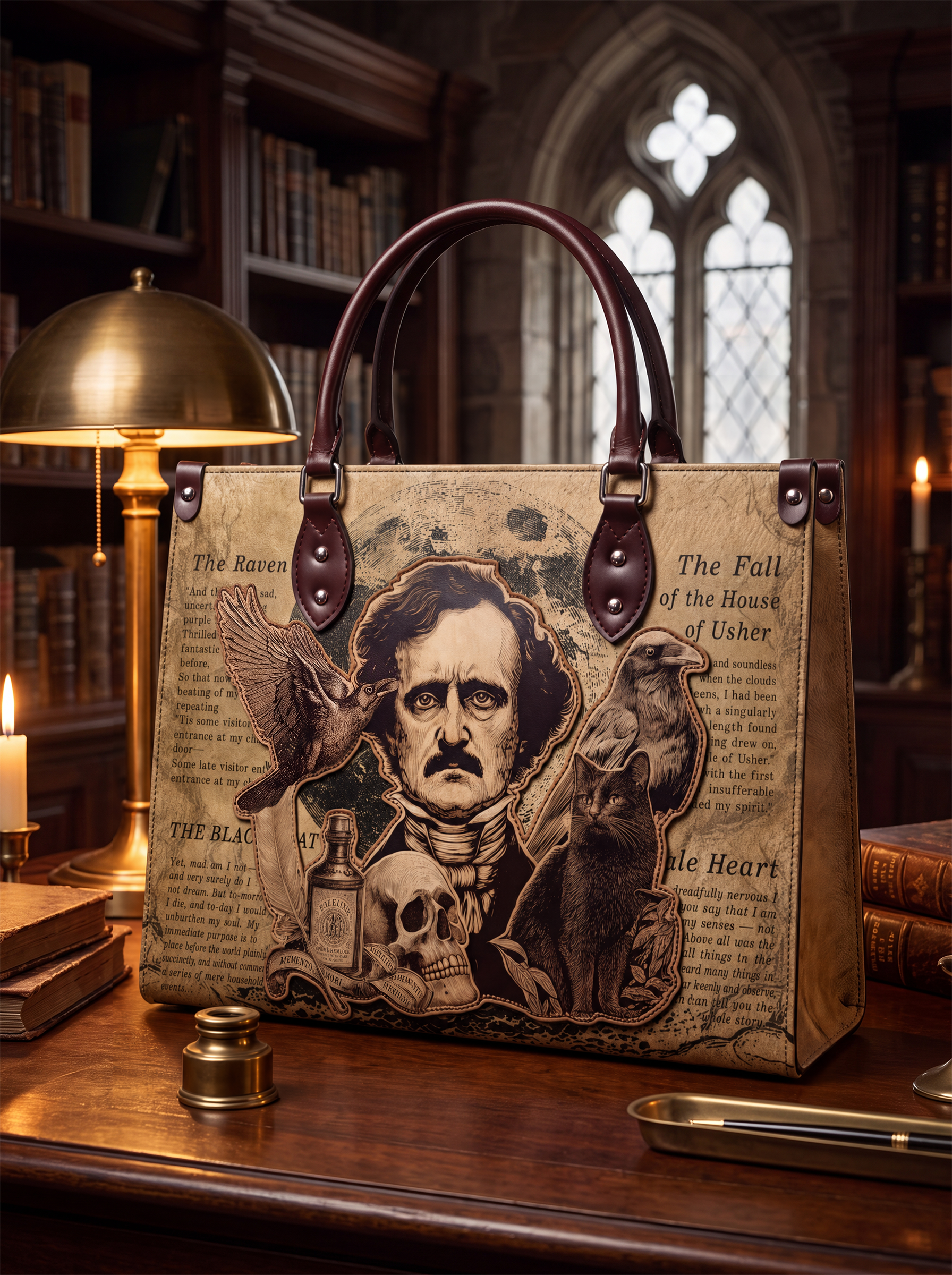 "Poe's Anthology" Applique Leather Handbag Pre-order