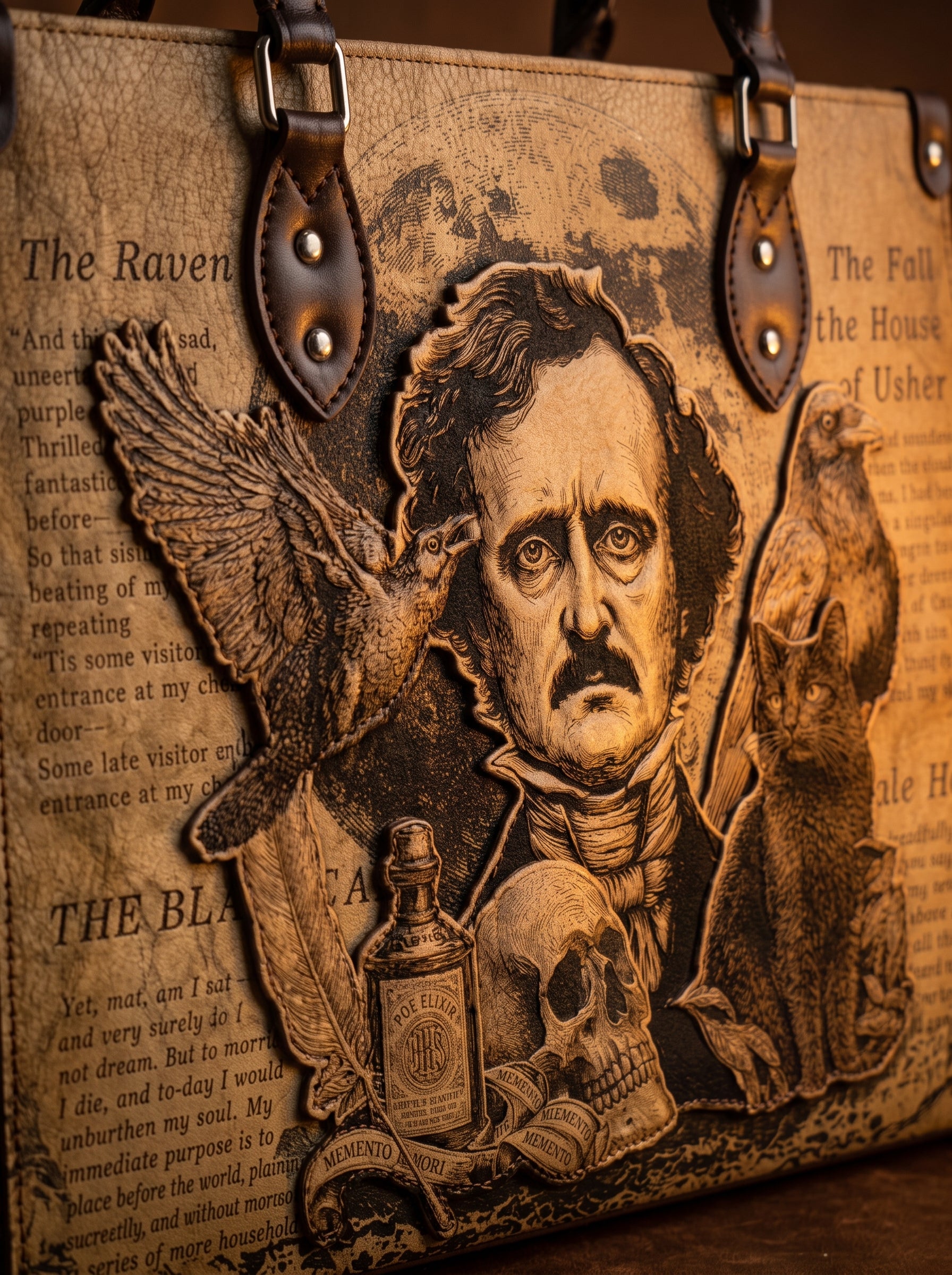 "Poe's Anthology" Applique Leather Handbag Pre-order