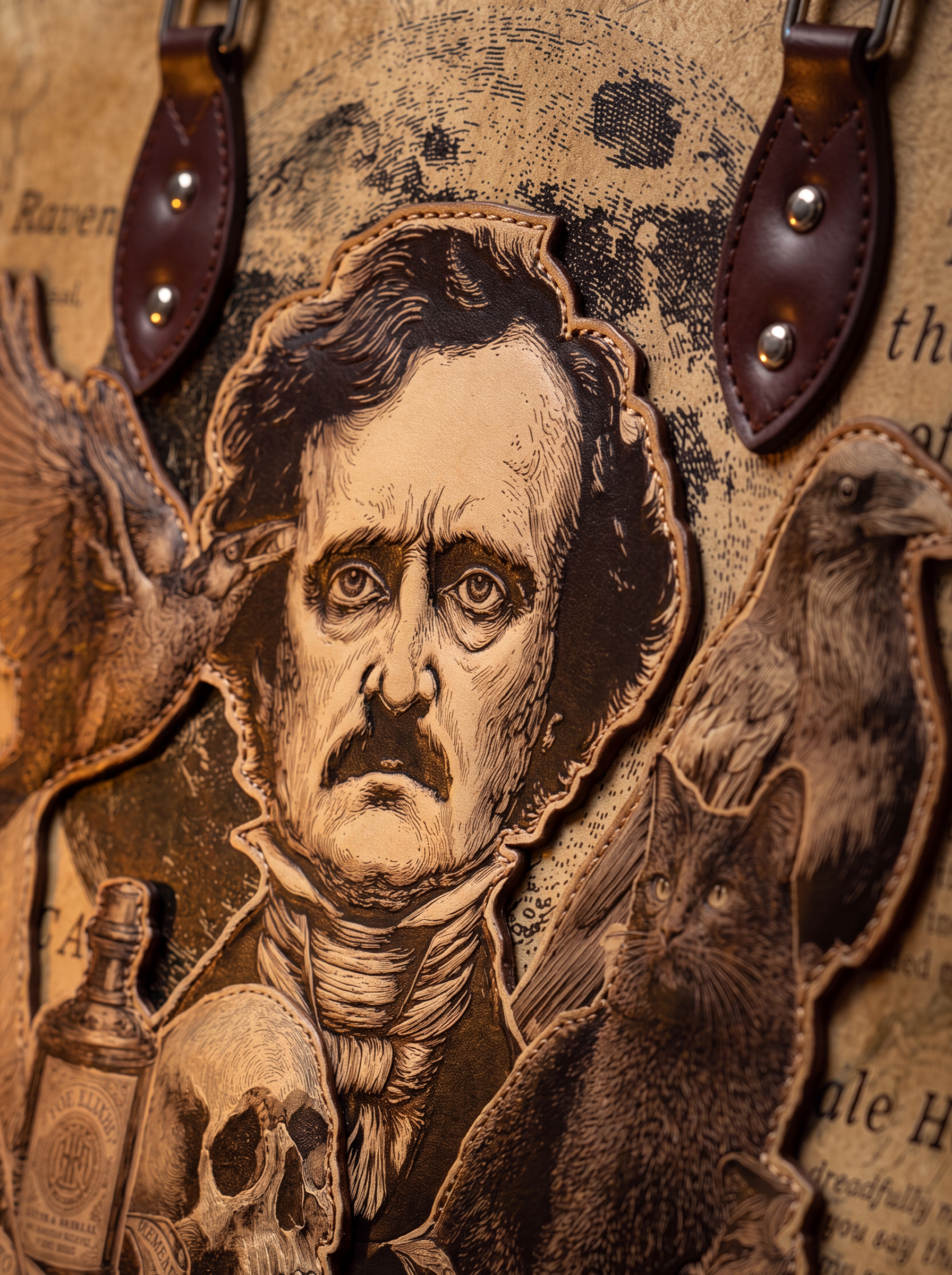 "Poe's Anthology" Applique Leather Handbag Pre-order
