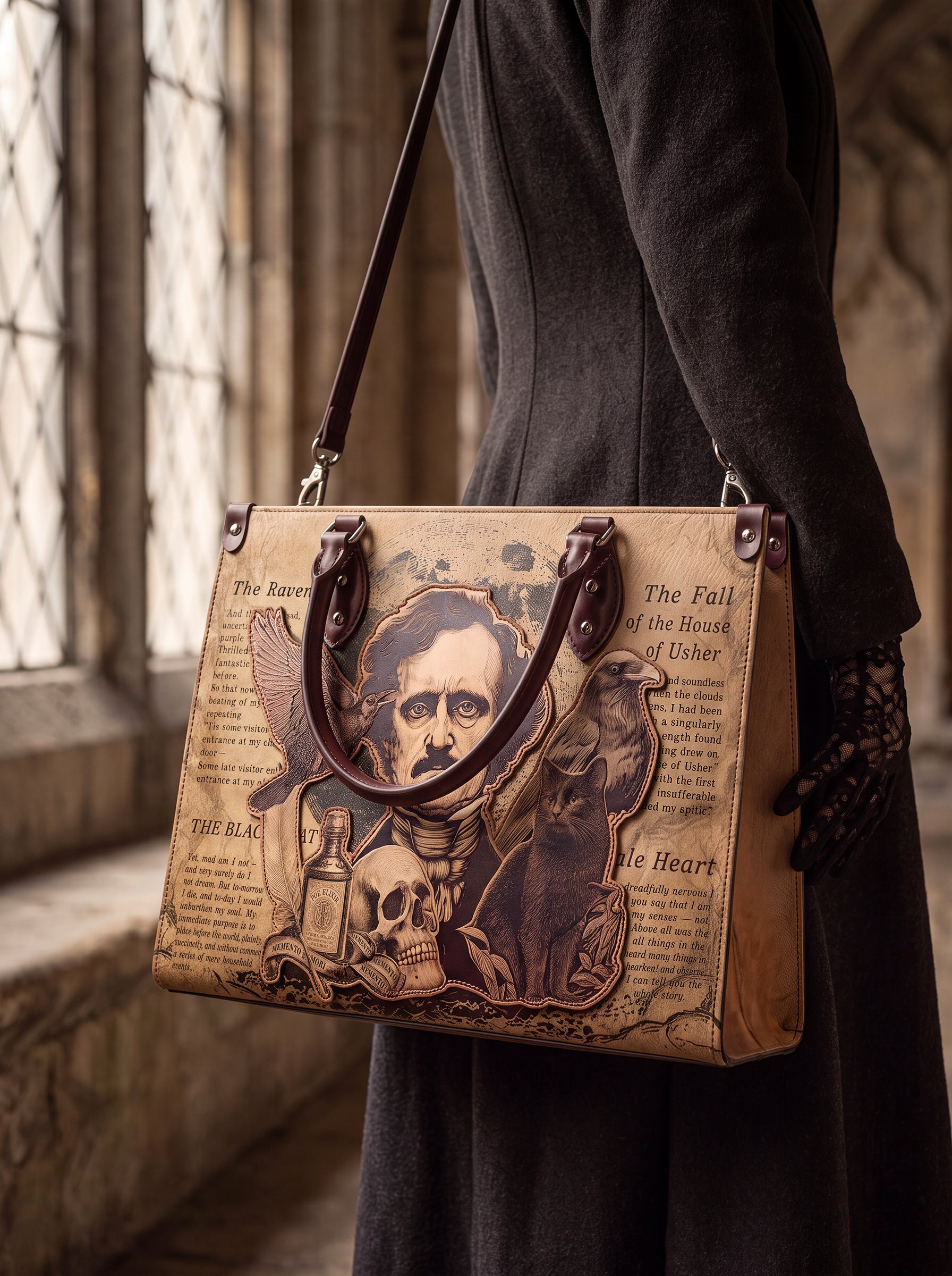 "Poe's Anthology" Applique Leather Handbag Pre-order
