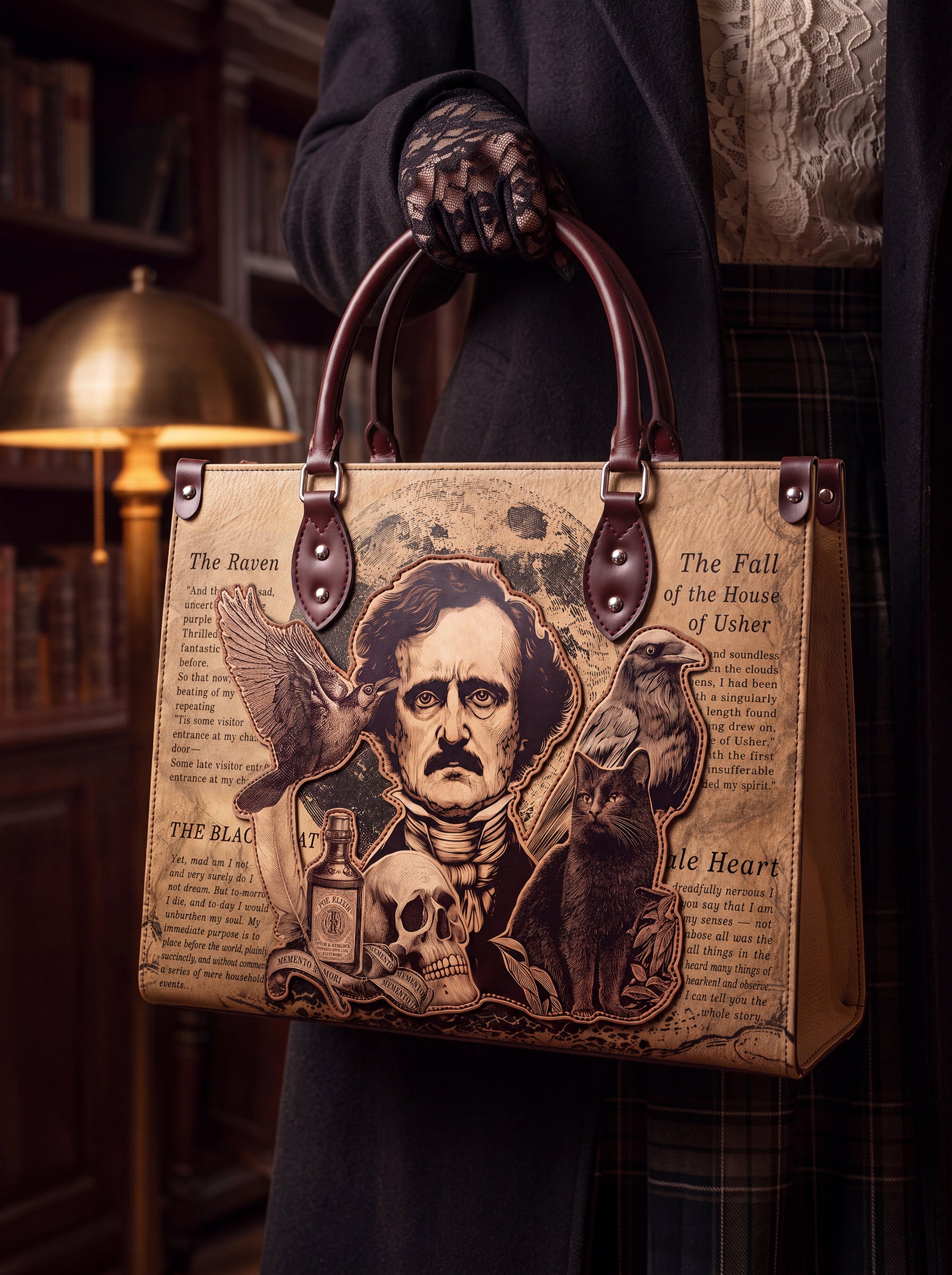 "Poe's Anthology" Applique Leather Handbag Pre-order