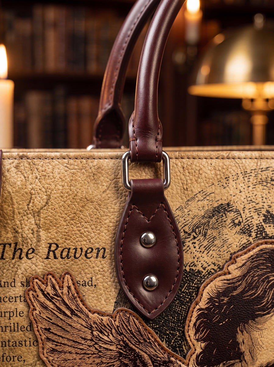 "Poe's Anthology" Applique Leather Handbag