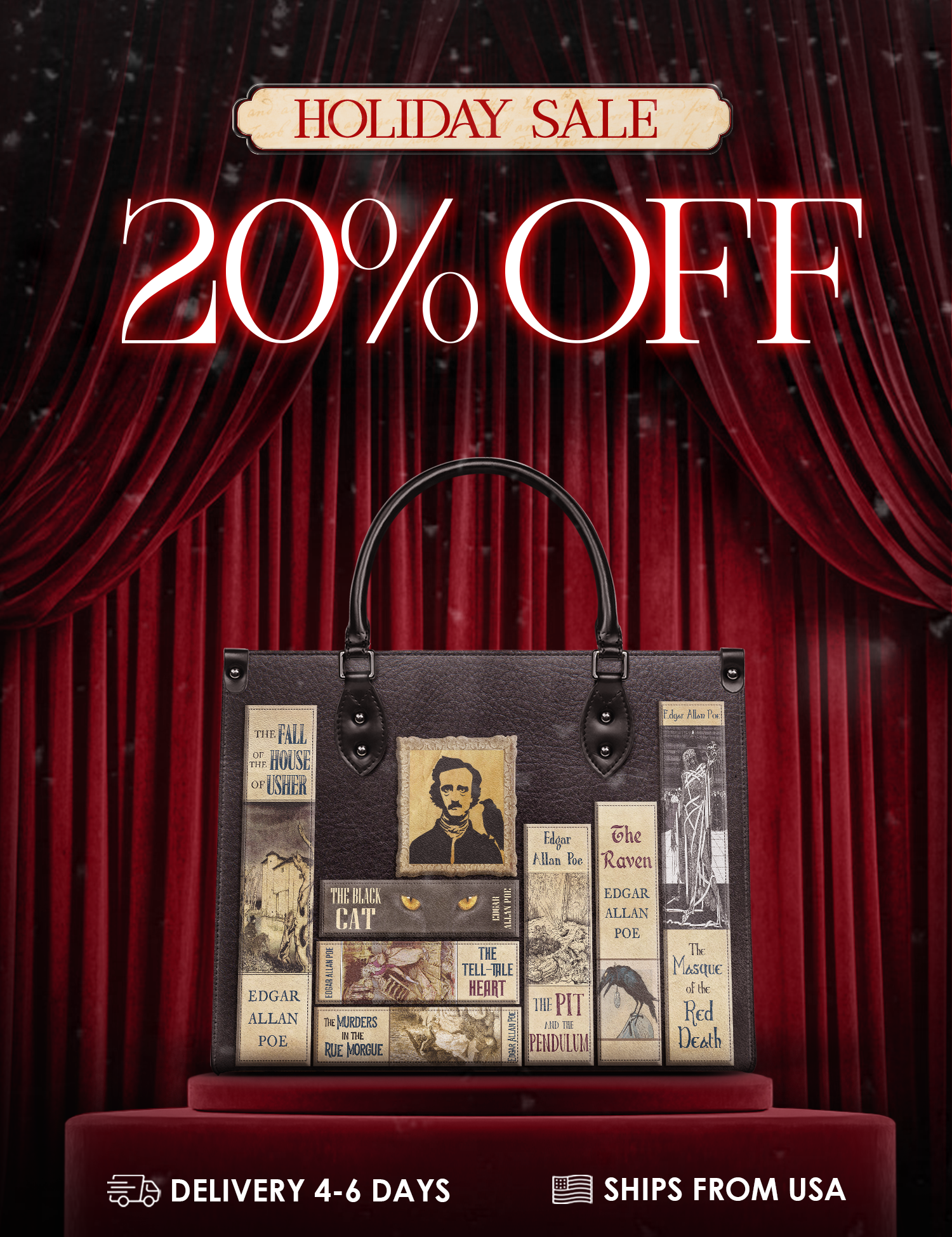 "Poe's Library" Ashen Black Leather Handbag Deal