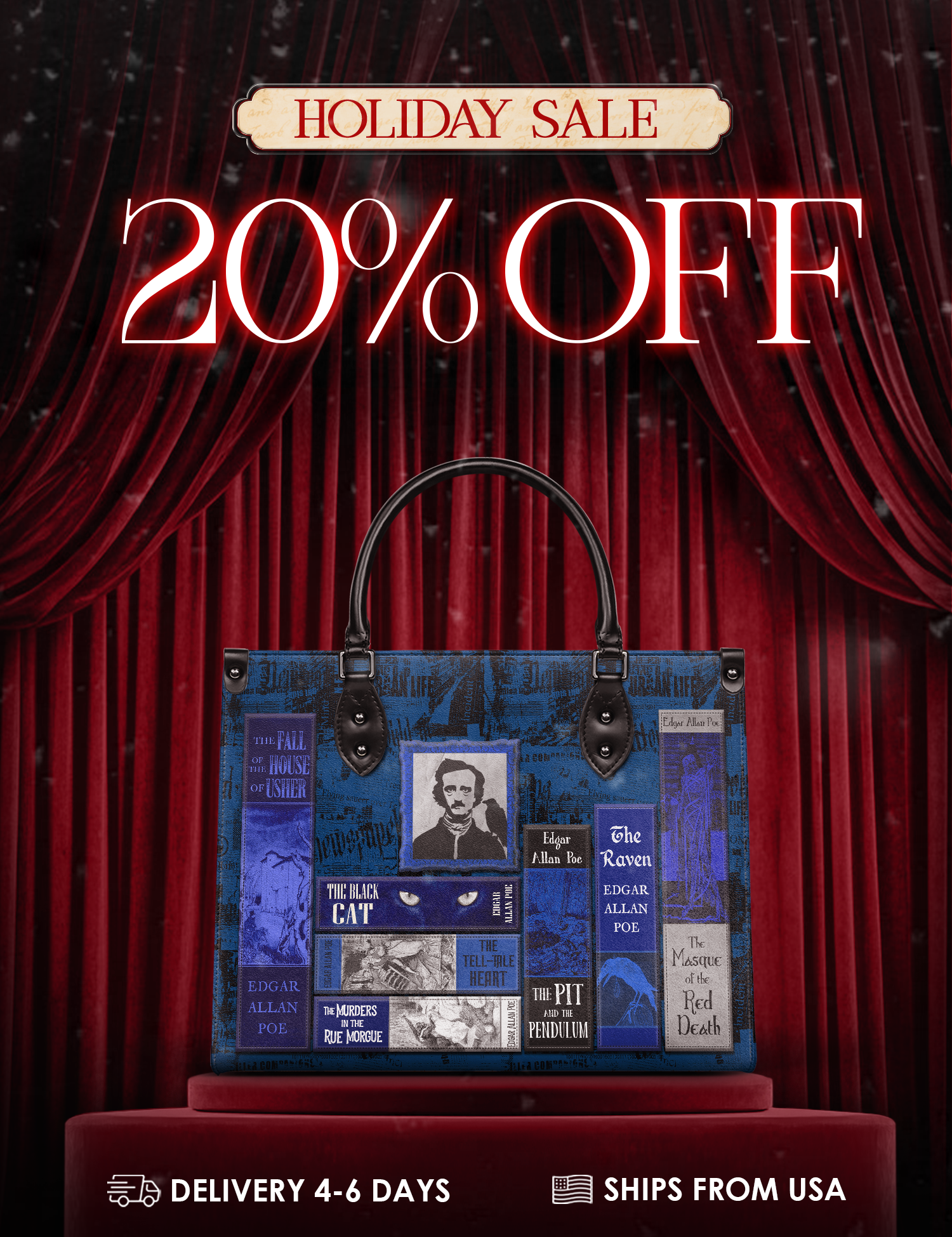 "Poe's Library" Midnight Ink Leather Handbag Deal